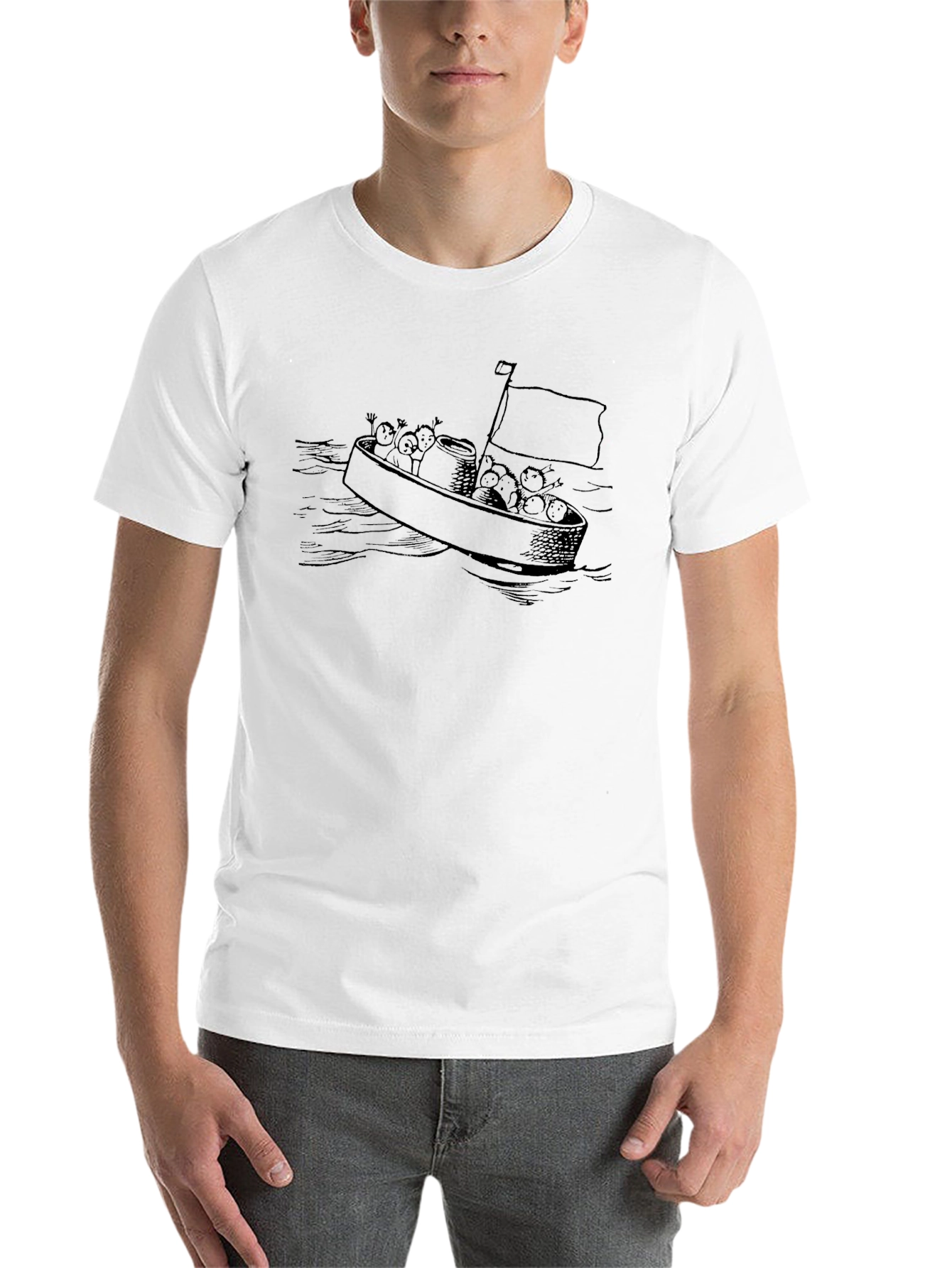 Black Cartoon Boat Black T-Shirt view 14