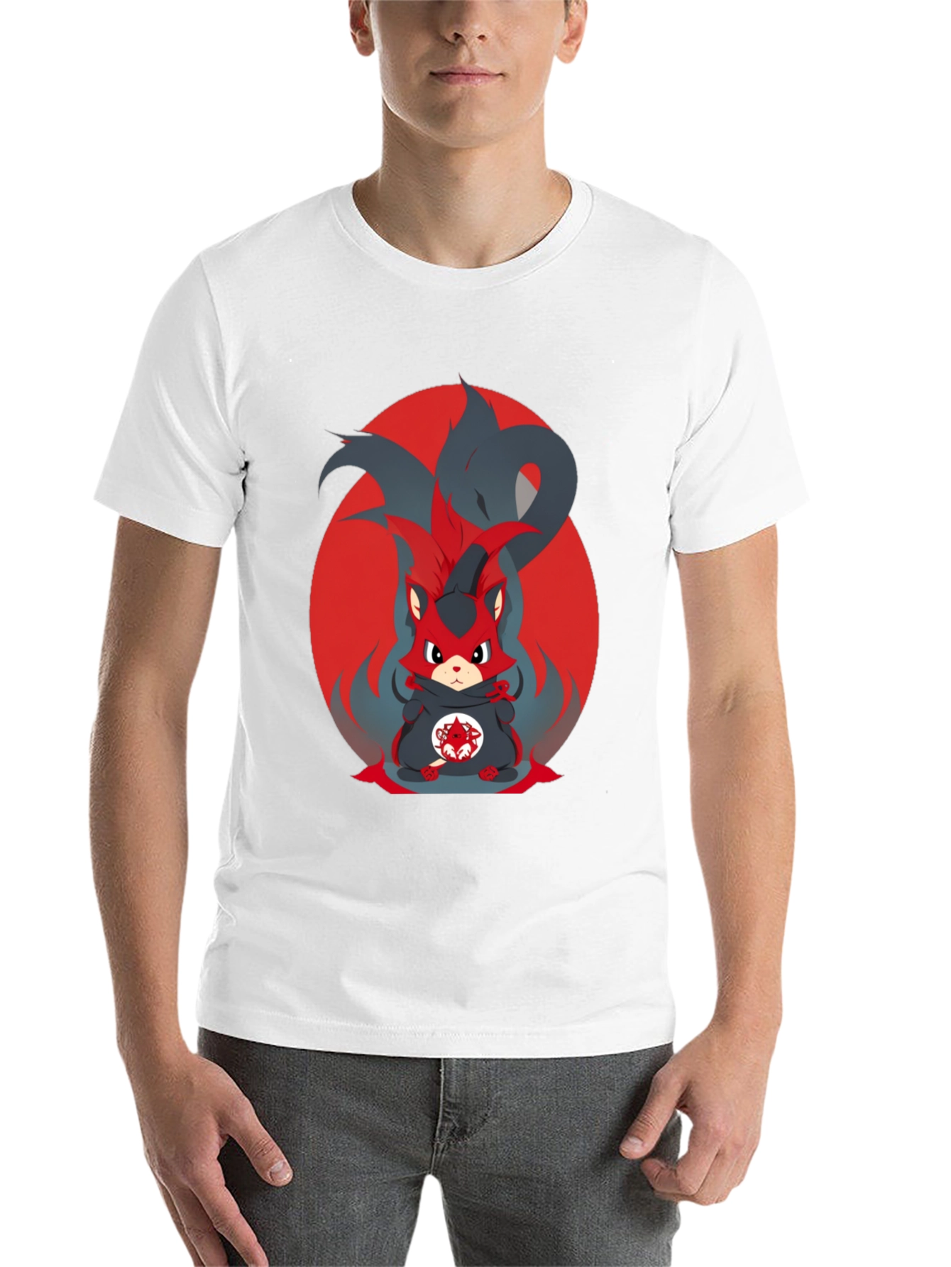Black Anime Red Fox Graphic Tee - Men's Black T-Shirt view 14