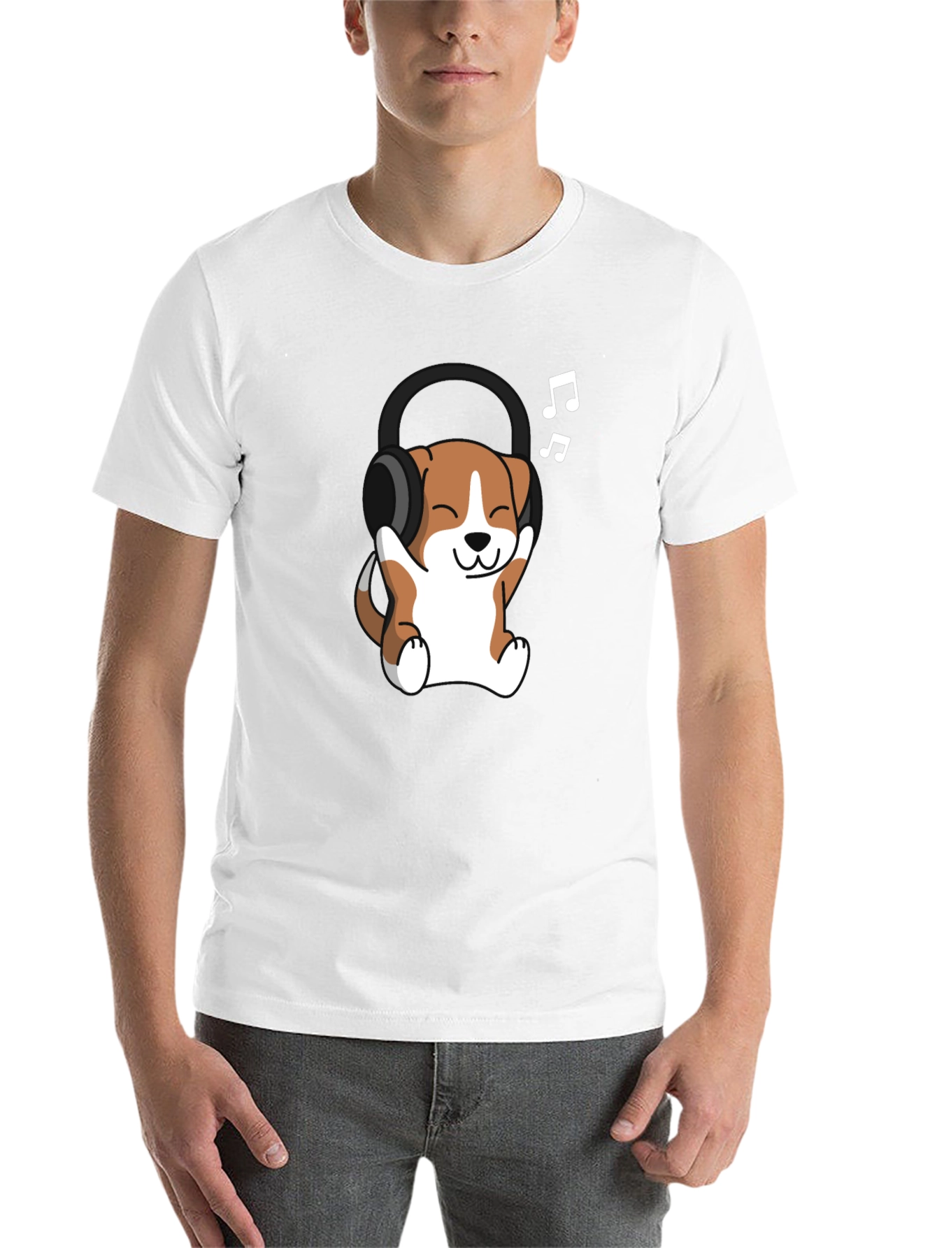 Black Cute Dog with Headphones Black T-Shirt view 14