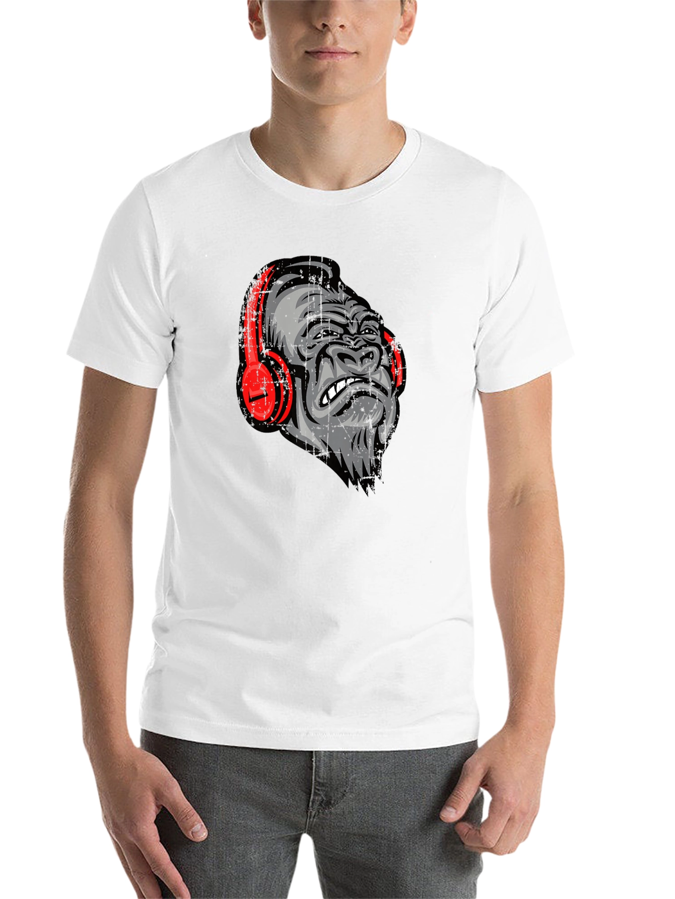 Black Cool Gorilla with Headphones Graphic Tee view 14