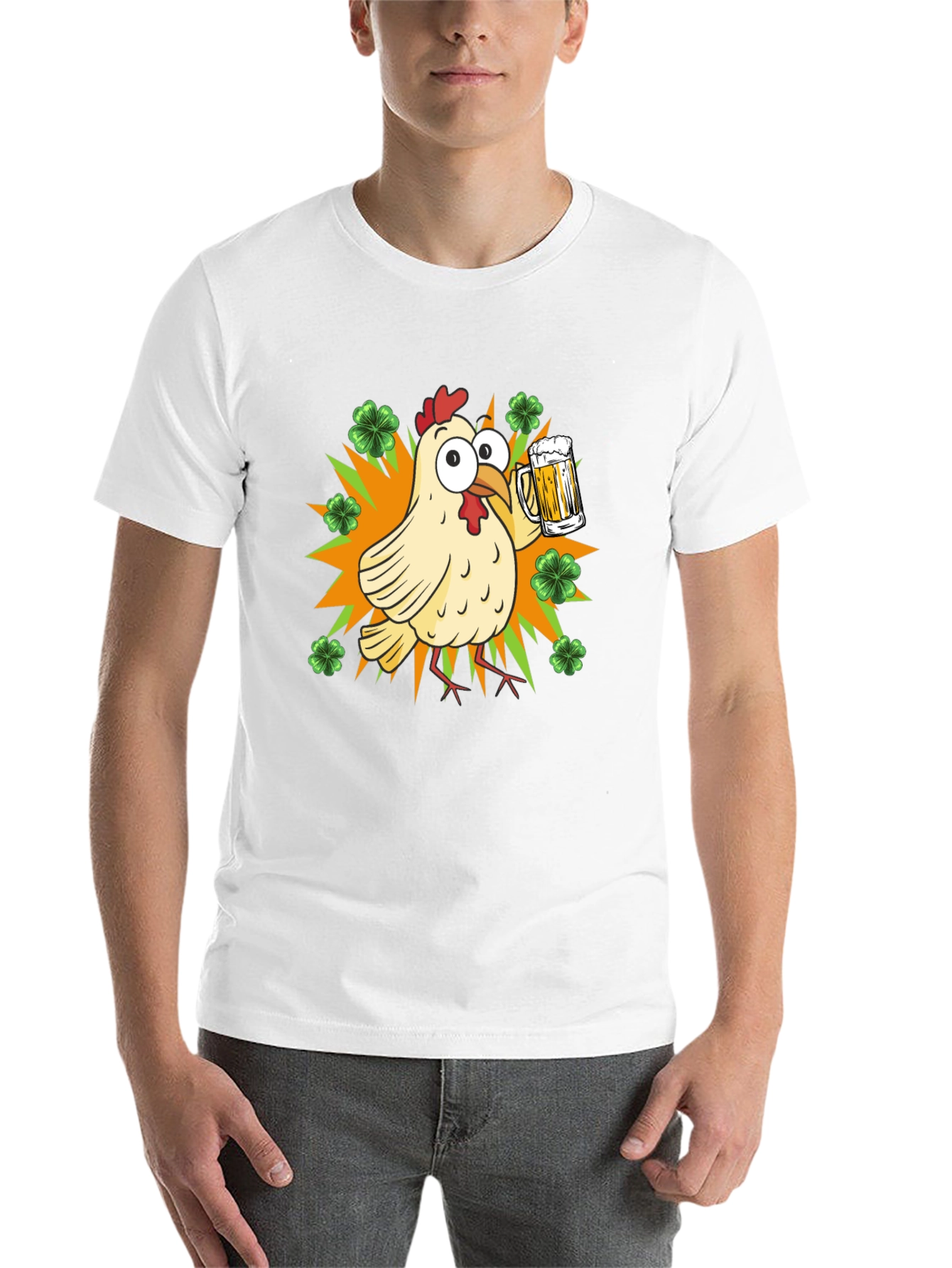 Black St. Patrick's Day Chicken with Beer T-Shirt view 14