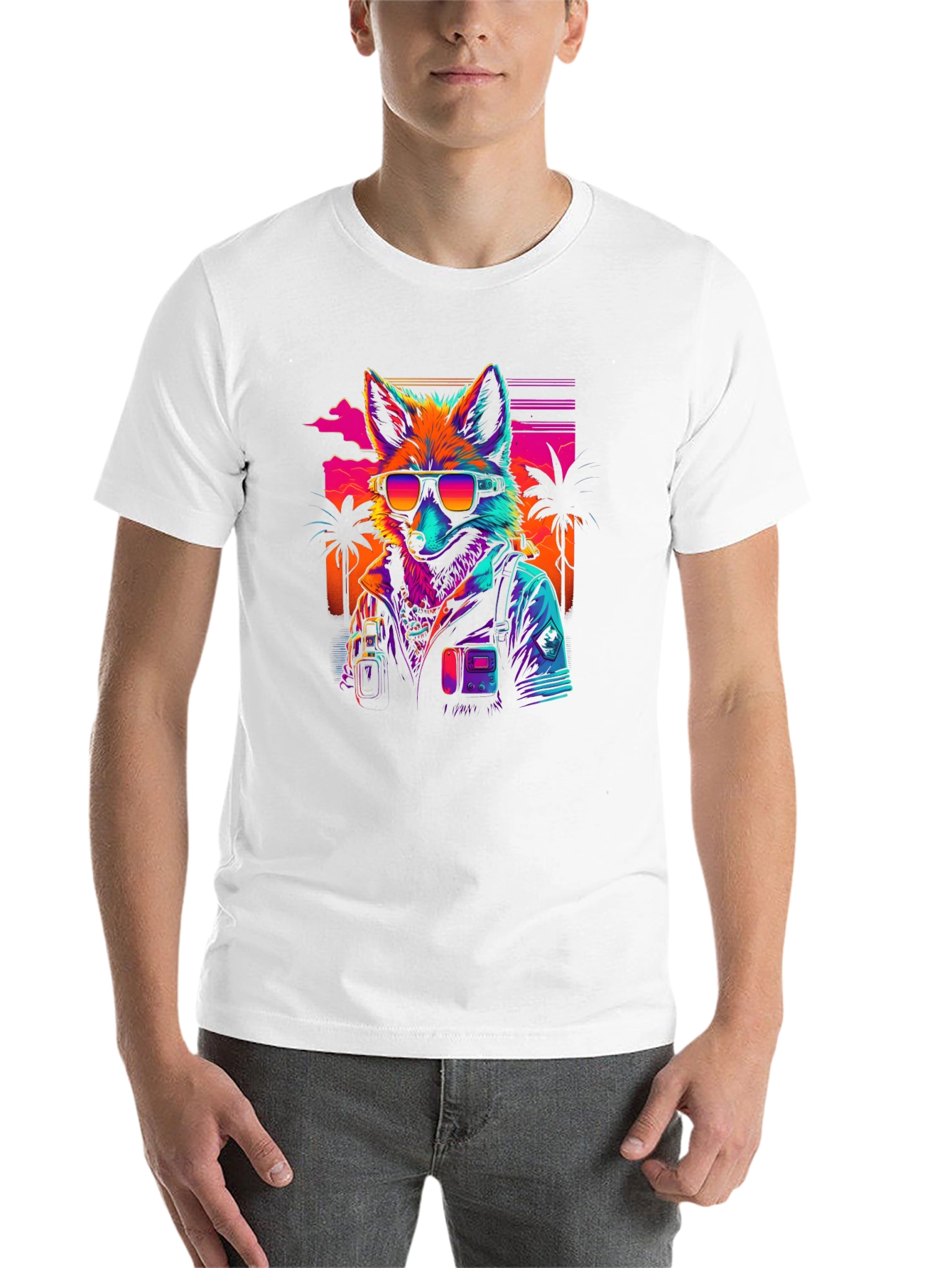 Black Retro Fox T-Shirt - Synthwave Style view 14