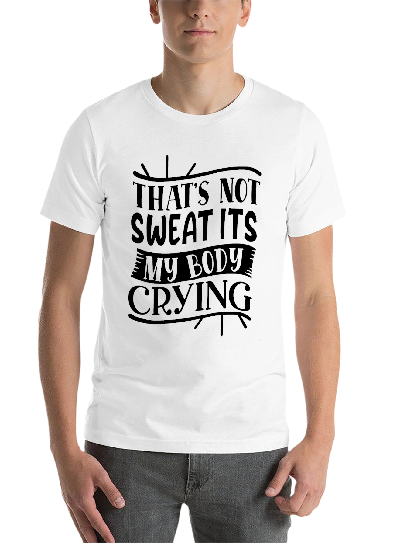 Black Funny Workout Tee: That's My Body Crying view 14