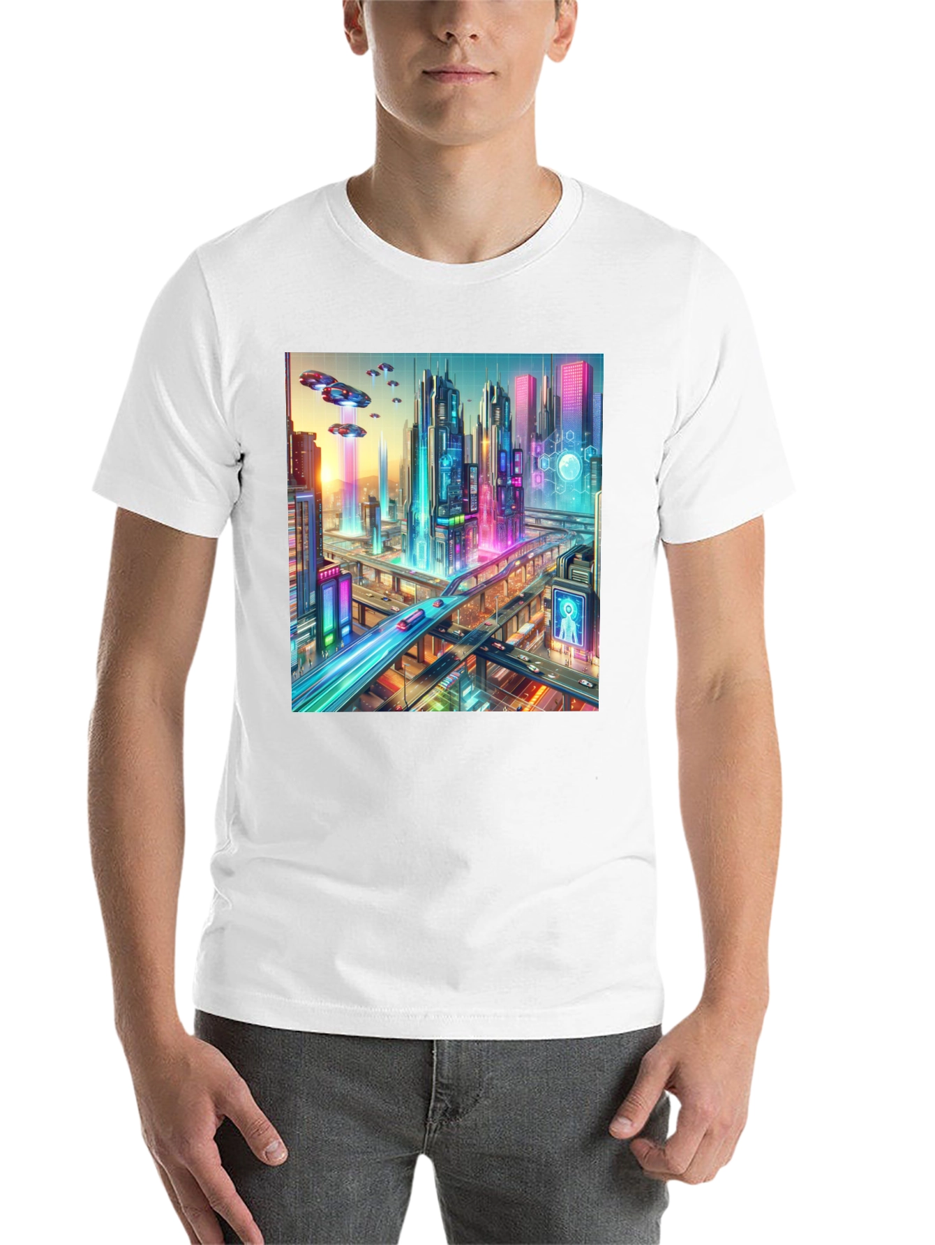 Black Futuristic Cityscape Graphic Tee - Black view 14