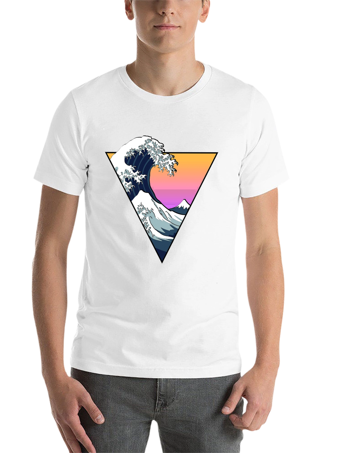 Black Great Wave Geometric Triangle T-Shirt view 14