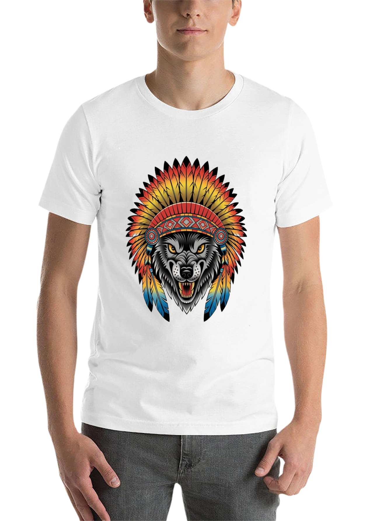 Black Wolf in Headdress Graphic Tee - Black view 14