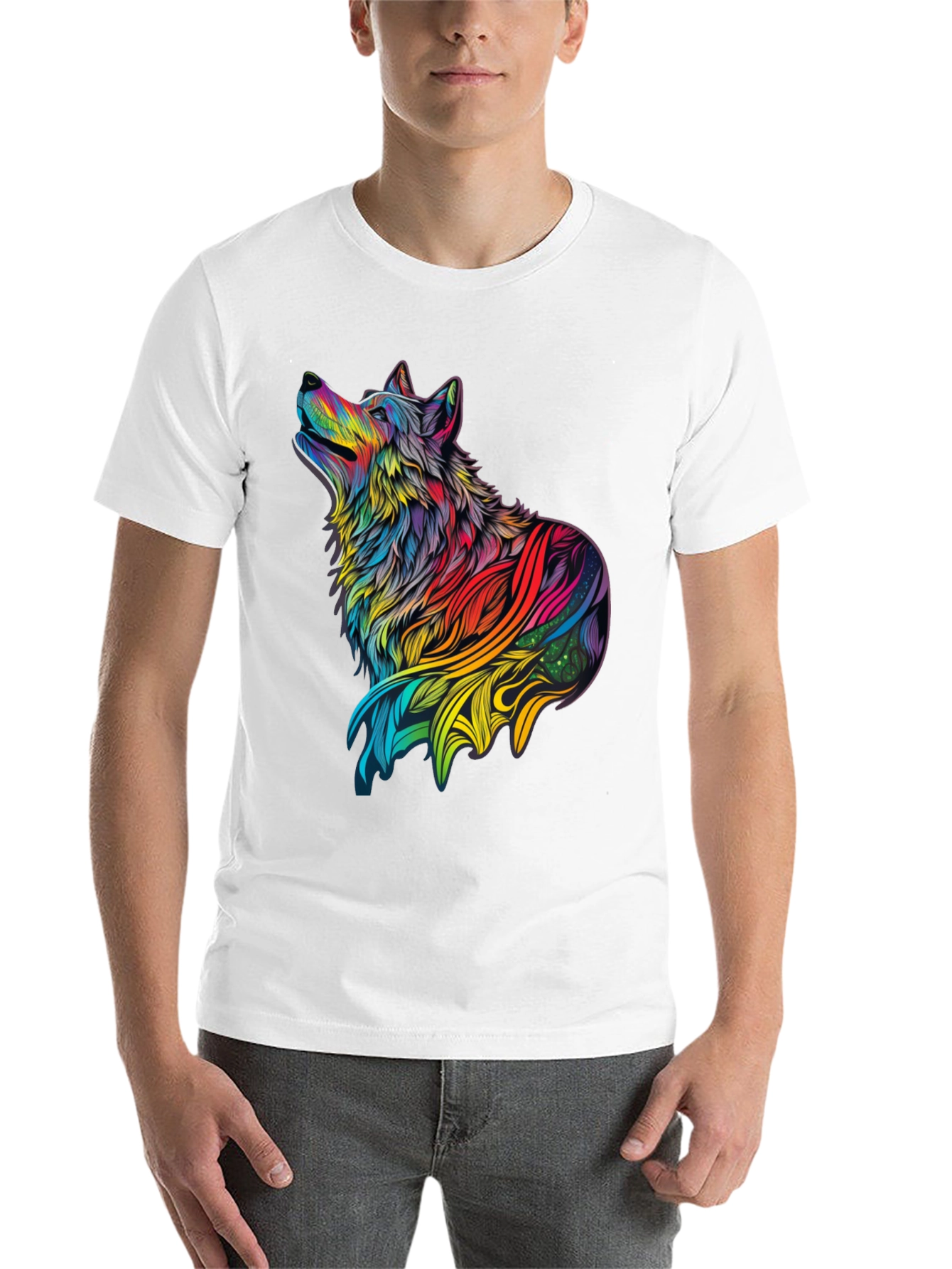 Black Rainbow Wolf Graphic Black T-Shirt view 14