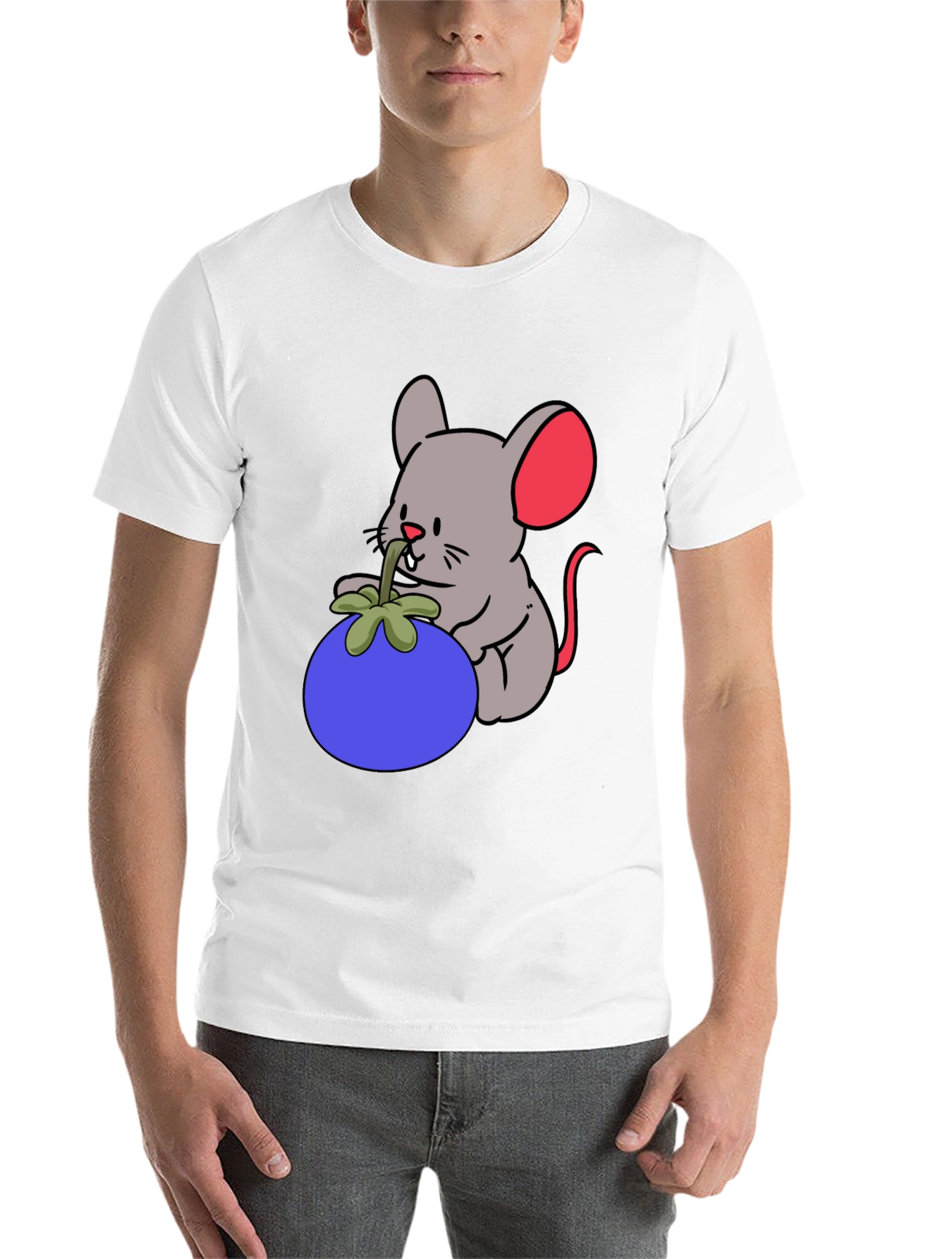 Black Cartoon Mouse & Berry Graphic Black T-Shirt view 14