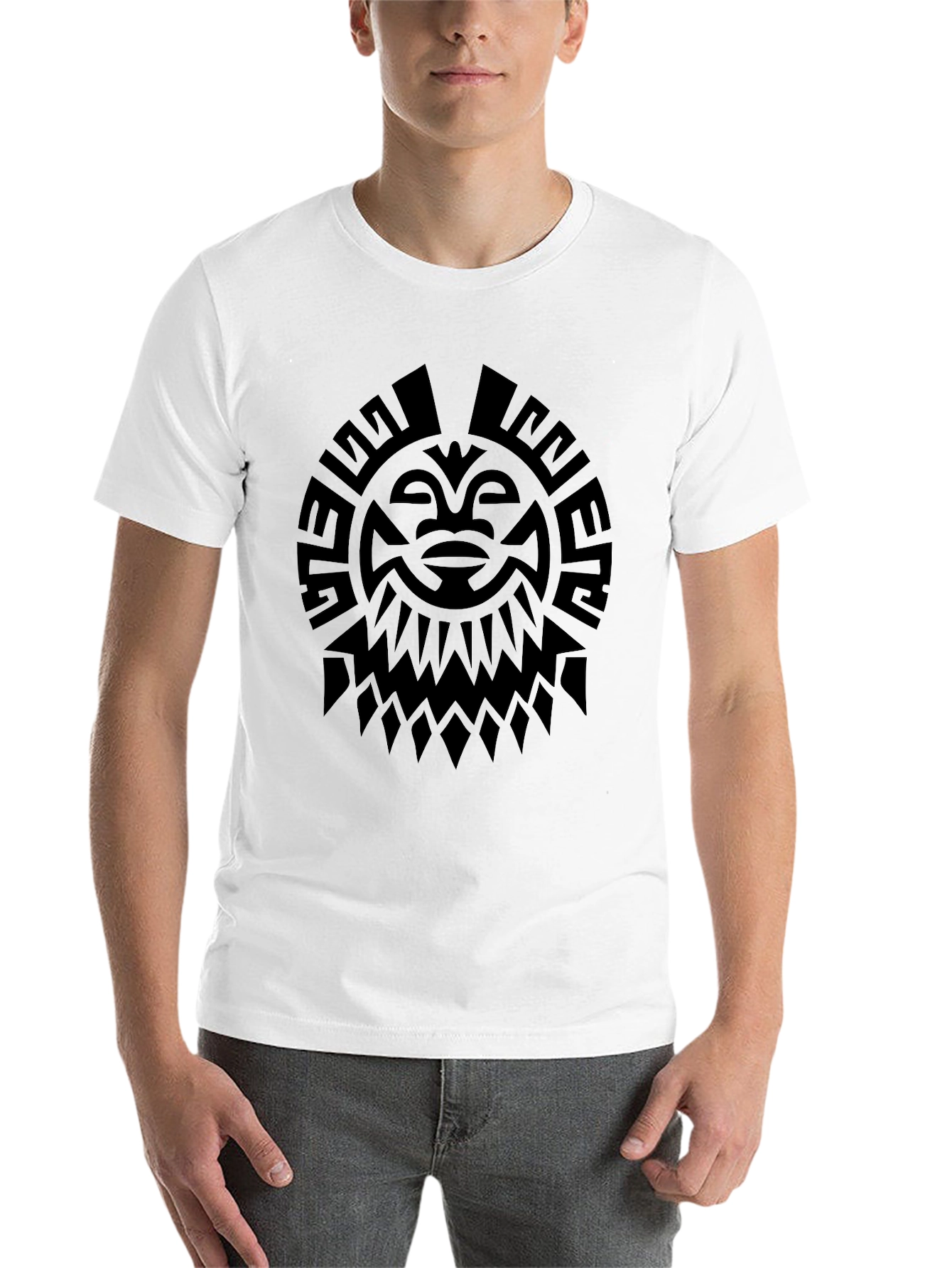 Black Tribal Sun Graphic T-Shirt - Bold Black Design view 14