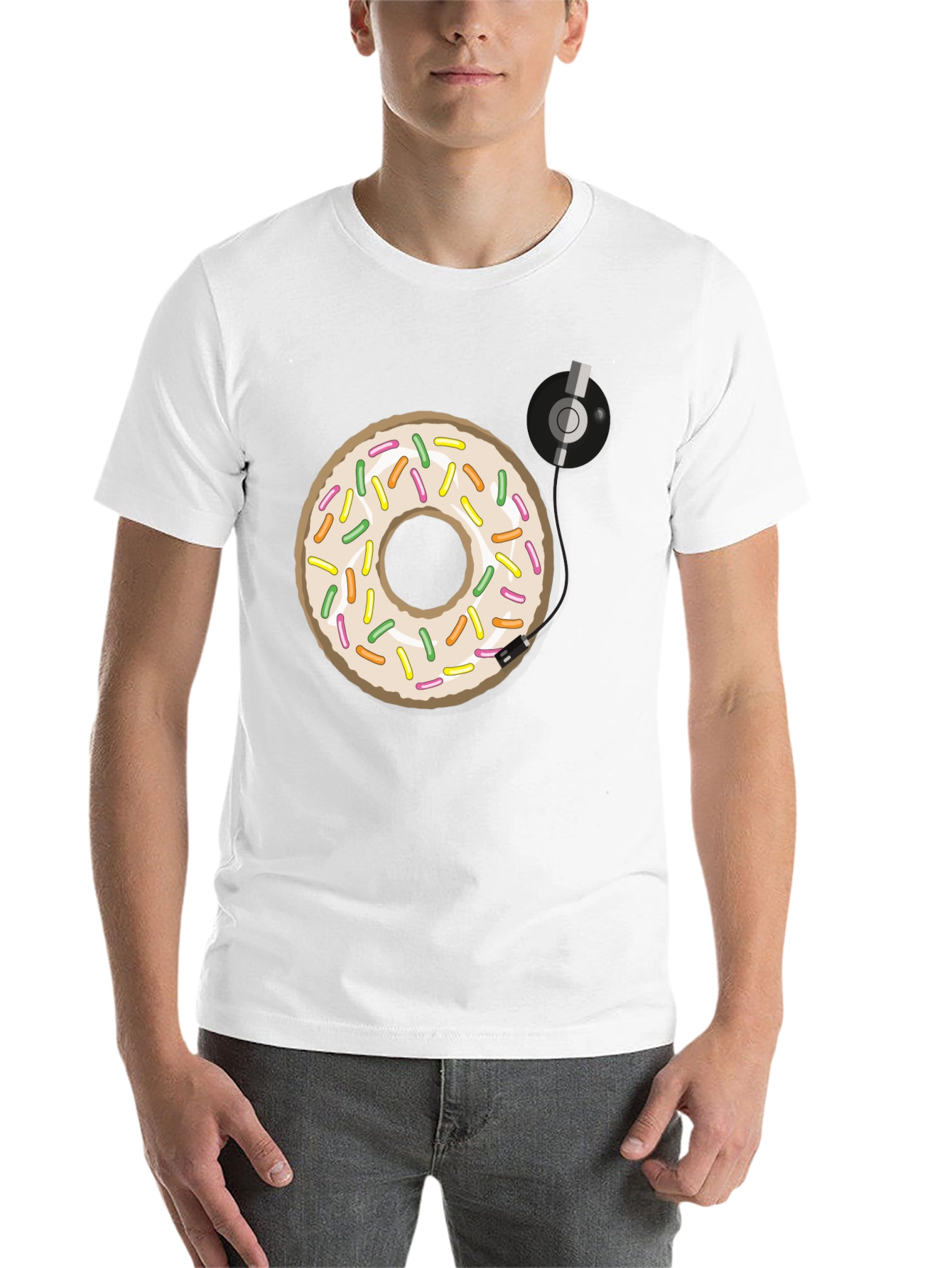 Black Donut Turntable Graphic Tee - Sweet & Groovy Style view 14
