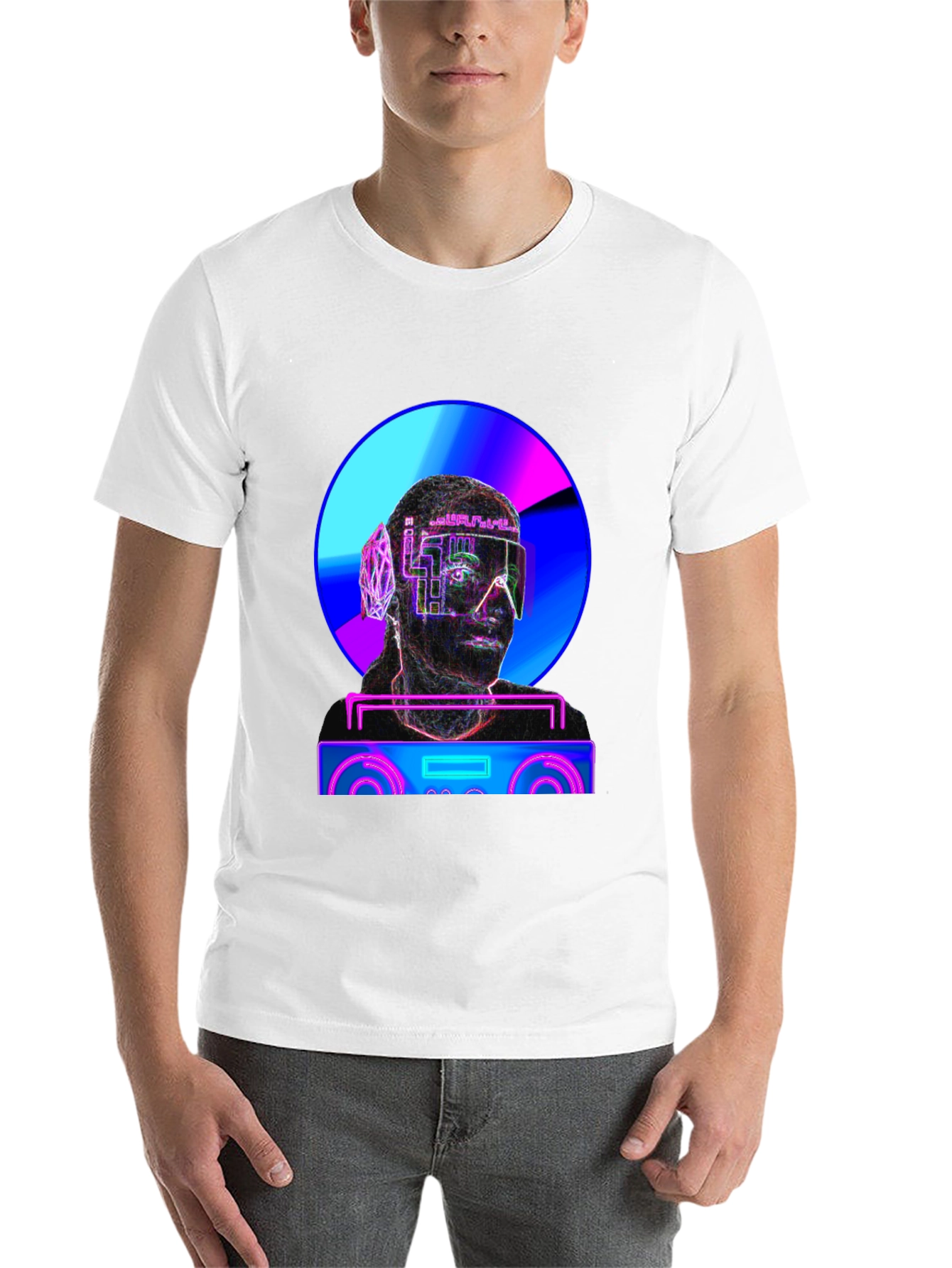 Black Cyberpunk DJ T-Shirt - Futuristic Neon Design view 14
