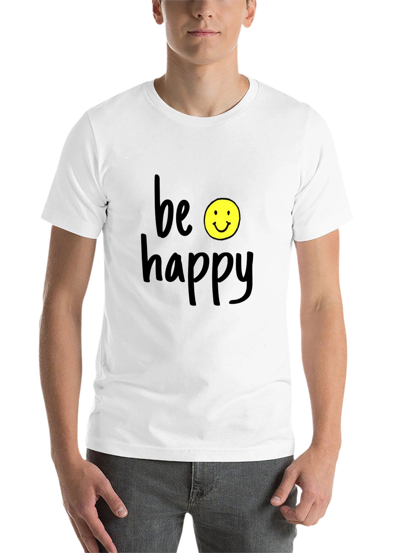 Black Be Happy Graphic Tee - Black Casual T-Shirt view 14