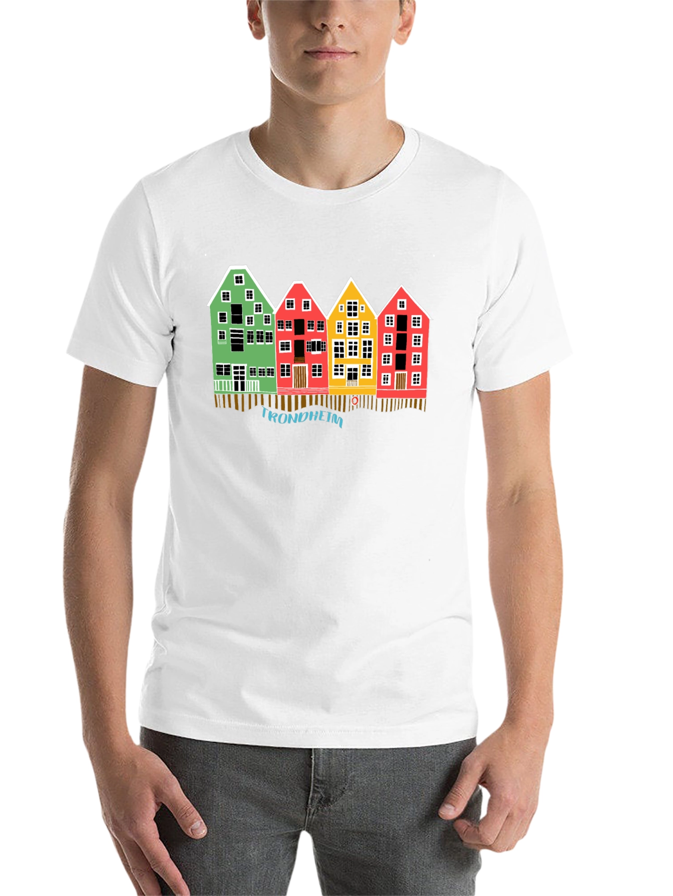 Trondheim Colorful Houses Graphic Tee - Soft Cotton Casual Shirt - 14