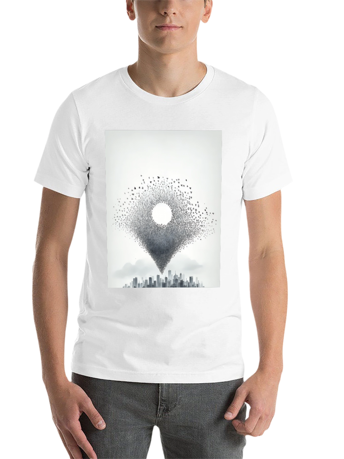 Black Urban Migration T-Shirt - Bird Cityscape Tee view 14