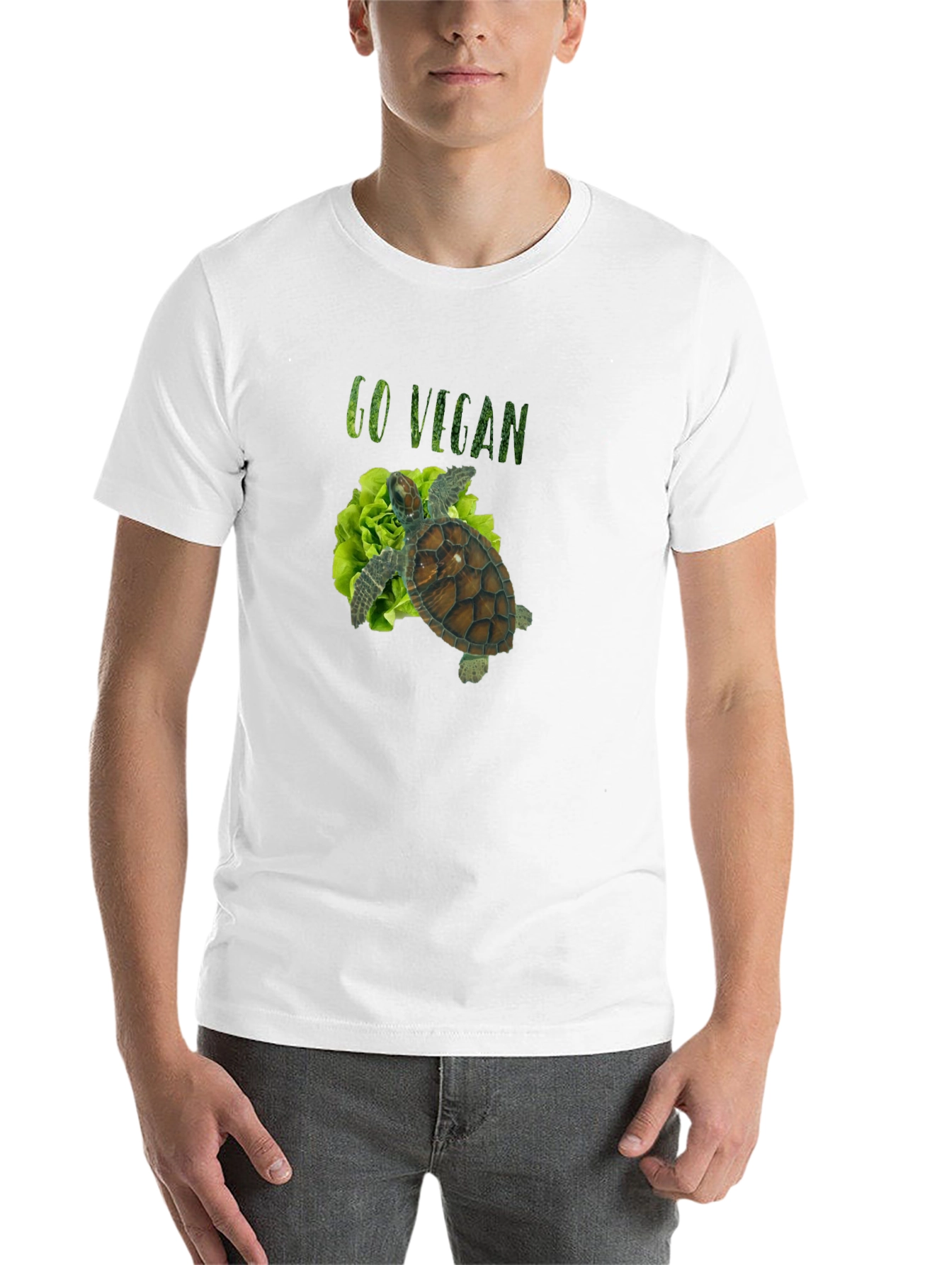 Black Go Vegan Turtle Tee - Unisex Black T-Shirt view 14