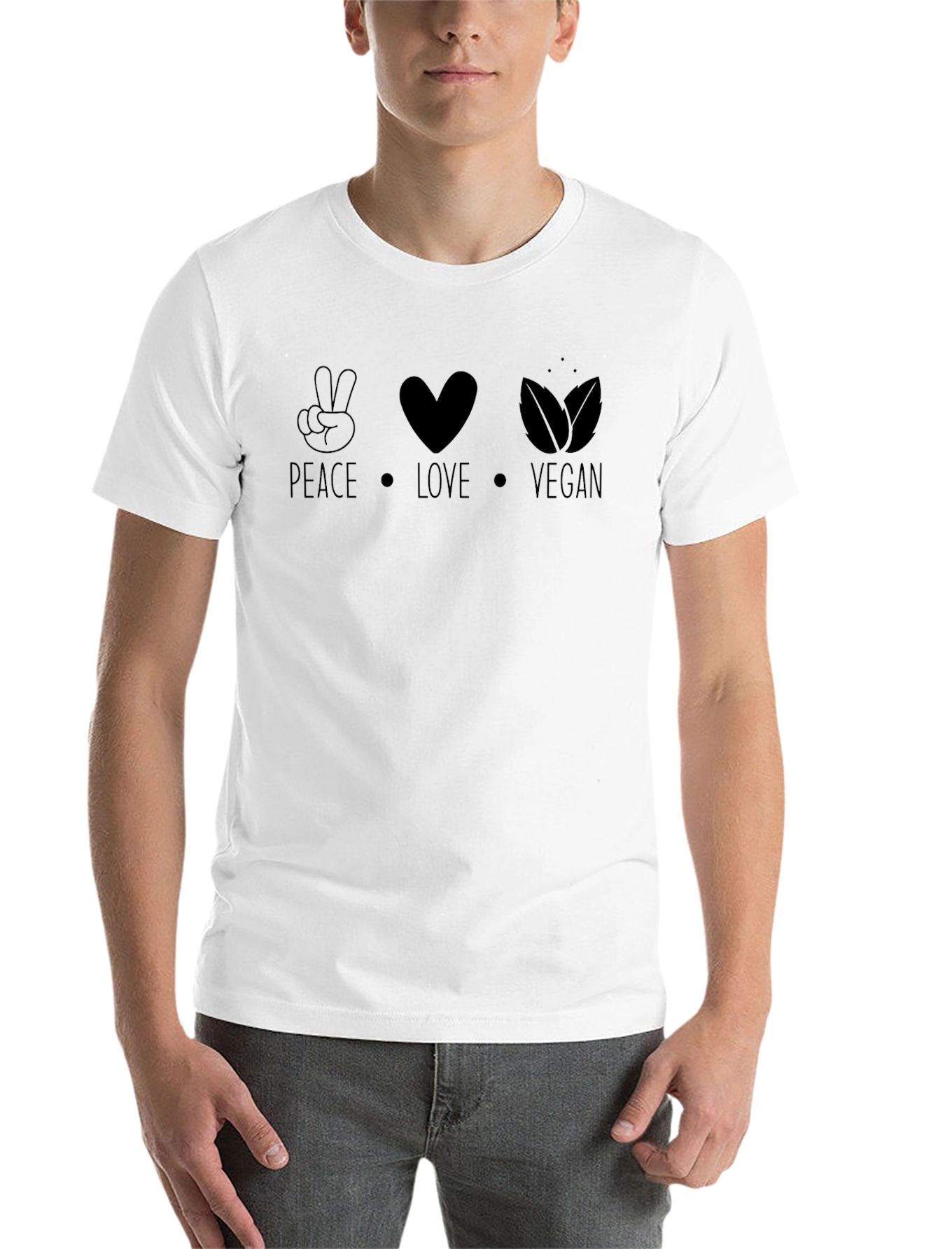 Black Peace Love Vegan T-Shirt - Black Graphic Tee view 14