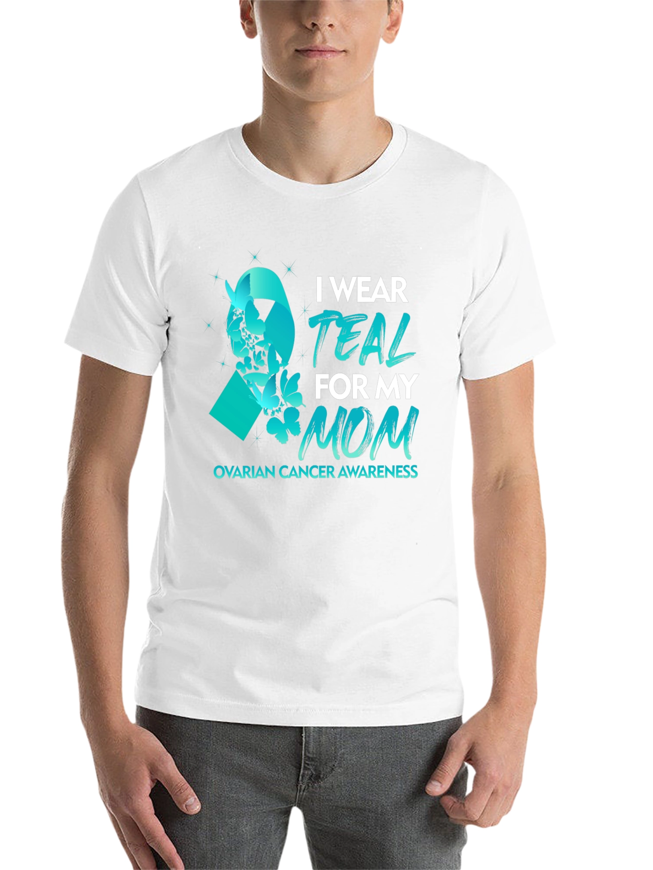 Teal Ribbon Ovarian Cancer Awareness T-Shirt - 14