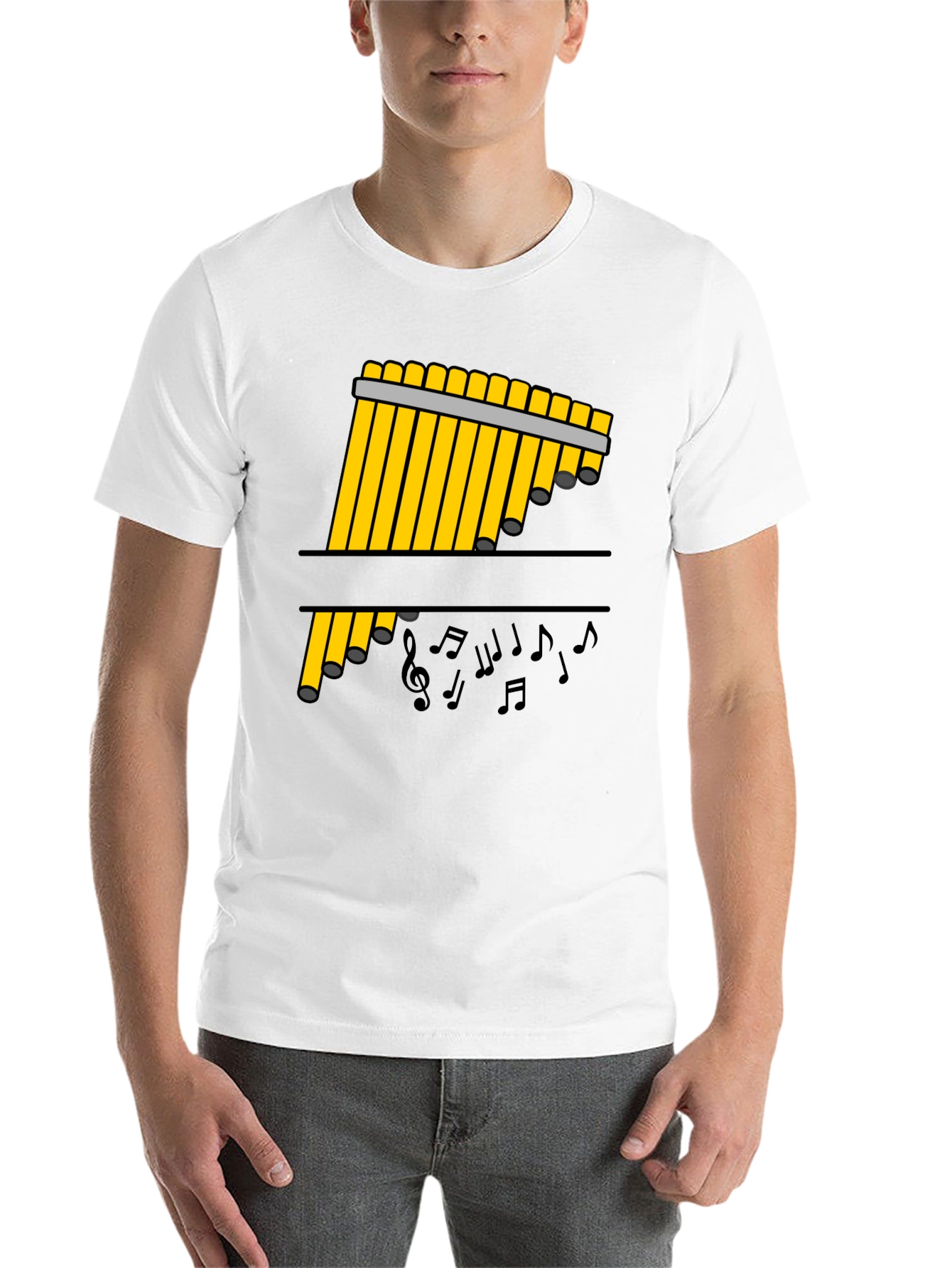 Black Pan Flute Music Notes Black Graphic Tee view 14