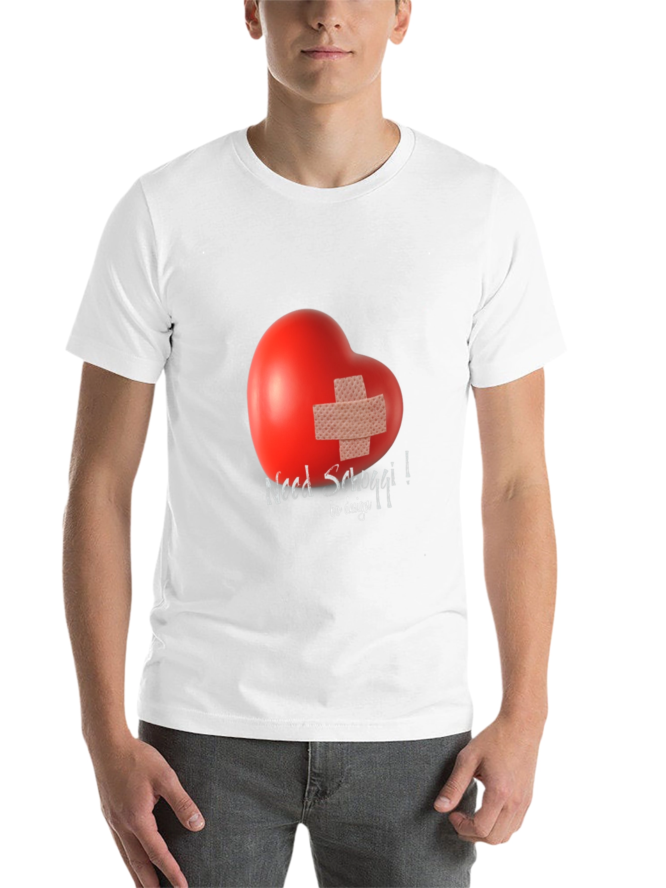 Black Need Schoggi! Heart Bandage Graphic Tee - Unisex Black T-Shirt view 14