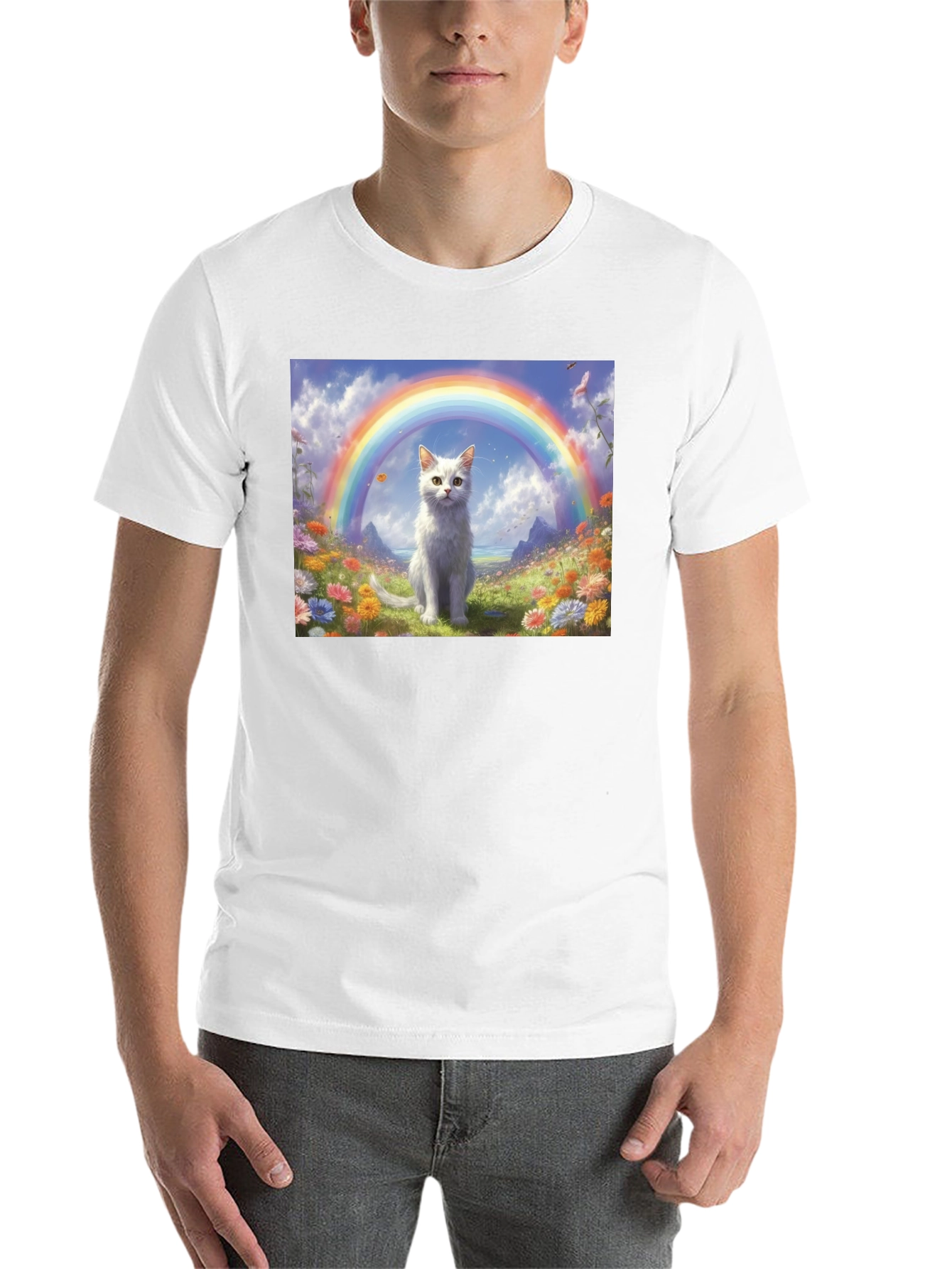 Black Cat Rainbow Field T-Shirt - Unique Design view 14