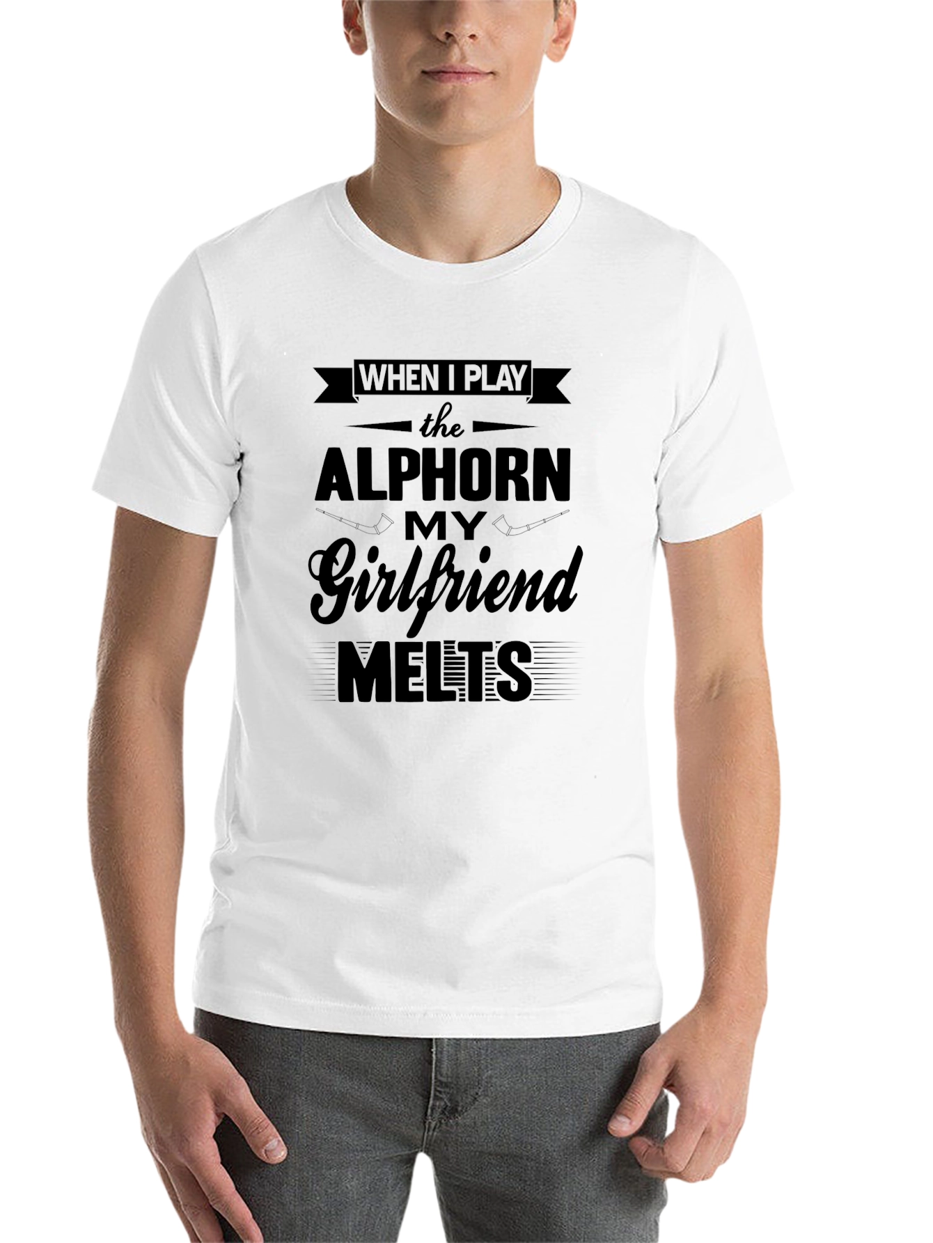 Black Alphorne Player Funny Novelty Graphic T-Shirt view 14