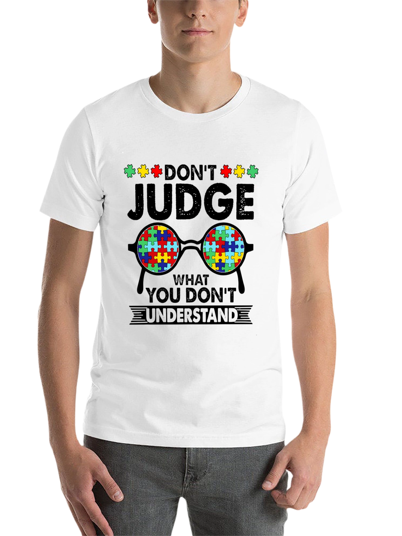 Black Autism Awareness T-Shirt - Don't Judge view 14