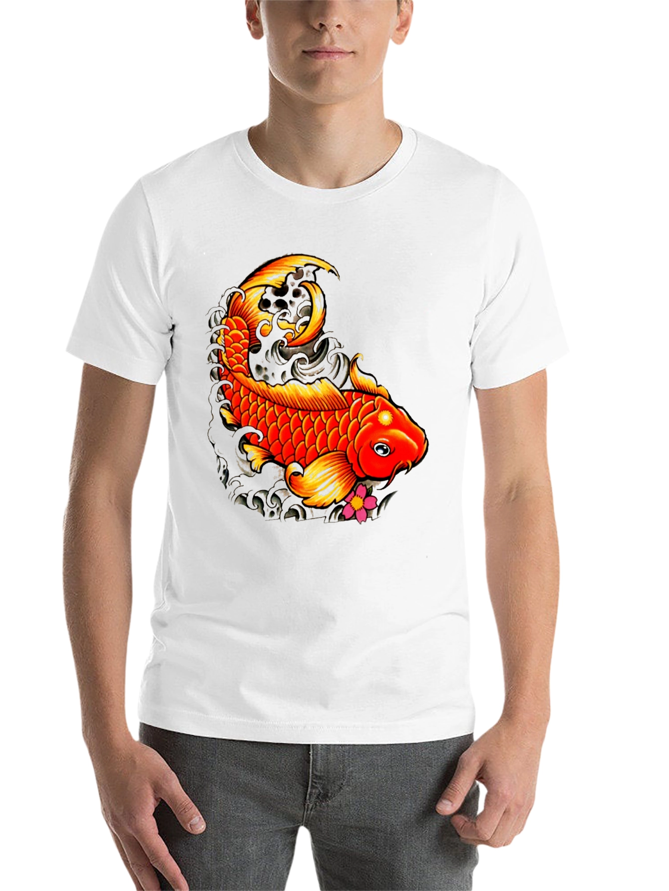 Black Koi Fish Graphic Tee - Black Casual T-Shirt view 14