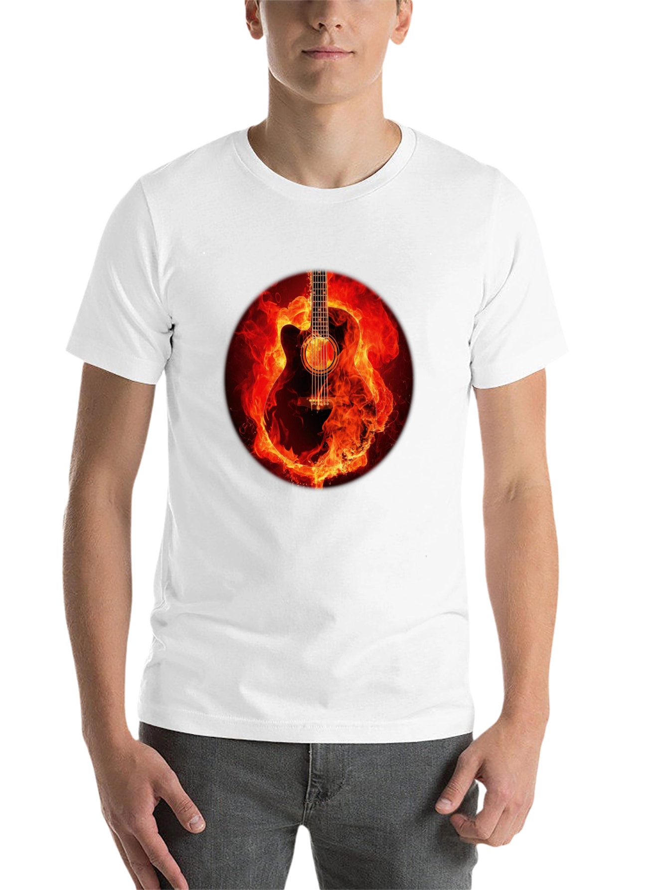 Black Fiery Guitar Graphic Tee - Black Cotton Blend view 14