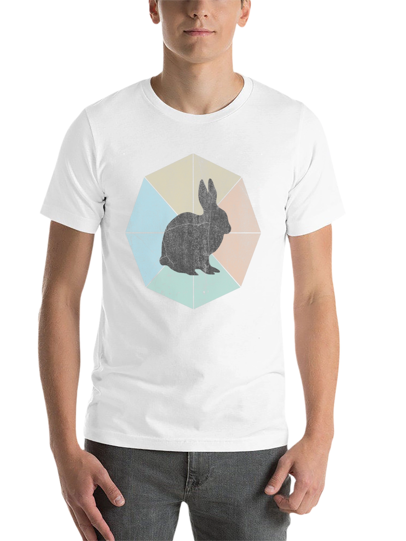 Retro Rabbit Graphic Tee - Unisex Black T-Shirt - 14
