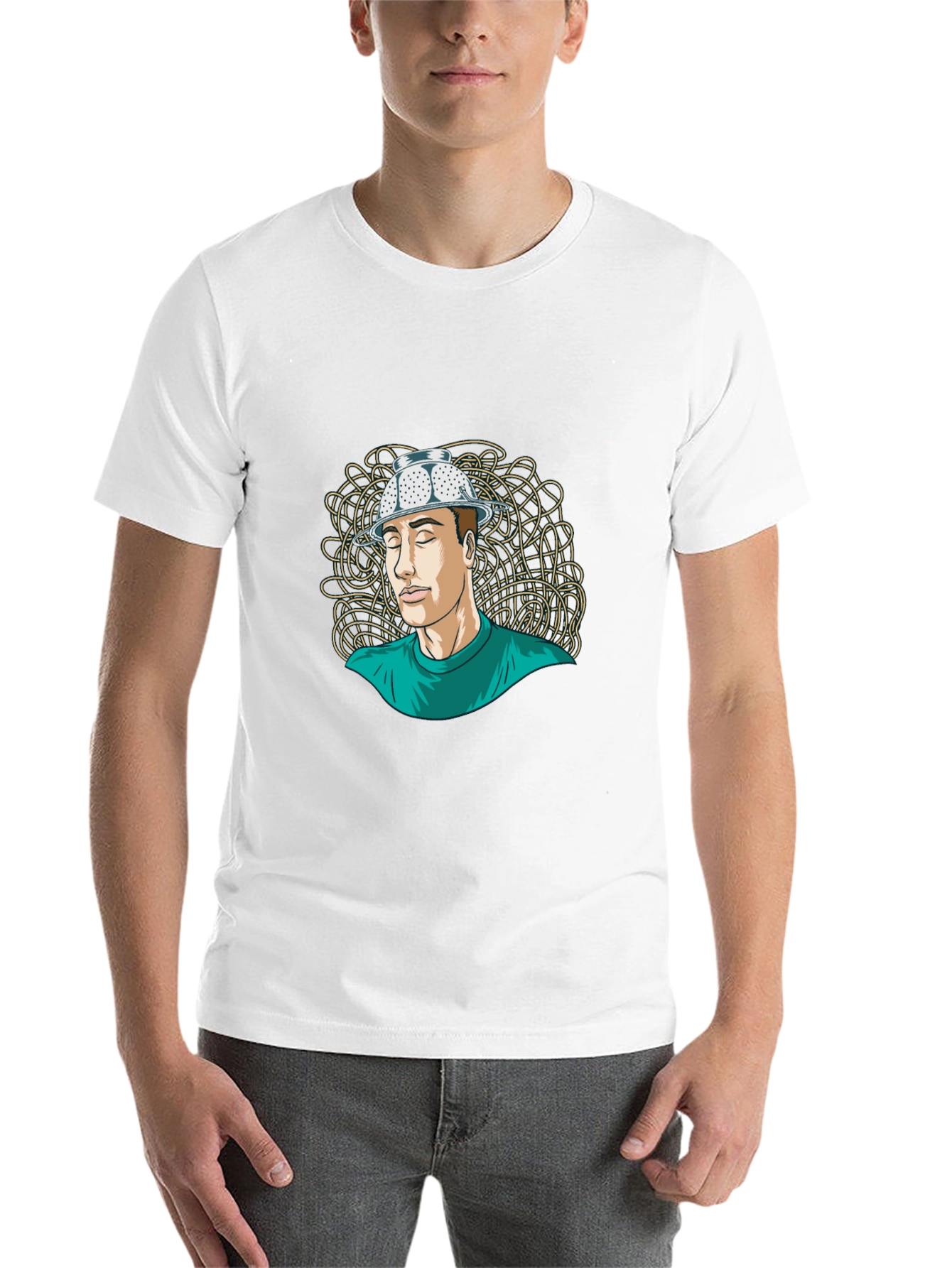 Black Colander Hat Man Tee - Quirky Graphic T-Shirt view 14