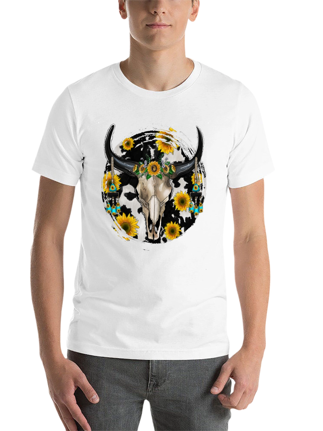Black Cow Skull Sunflower Graphic Tee view 14