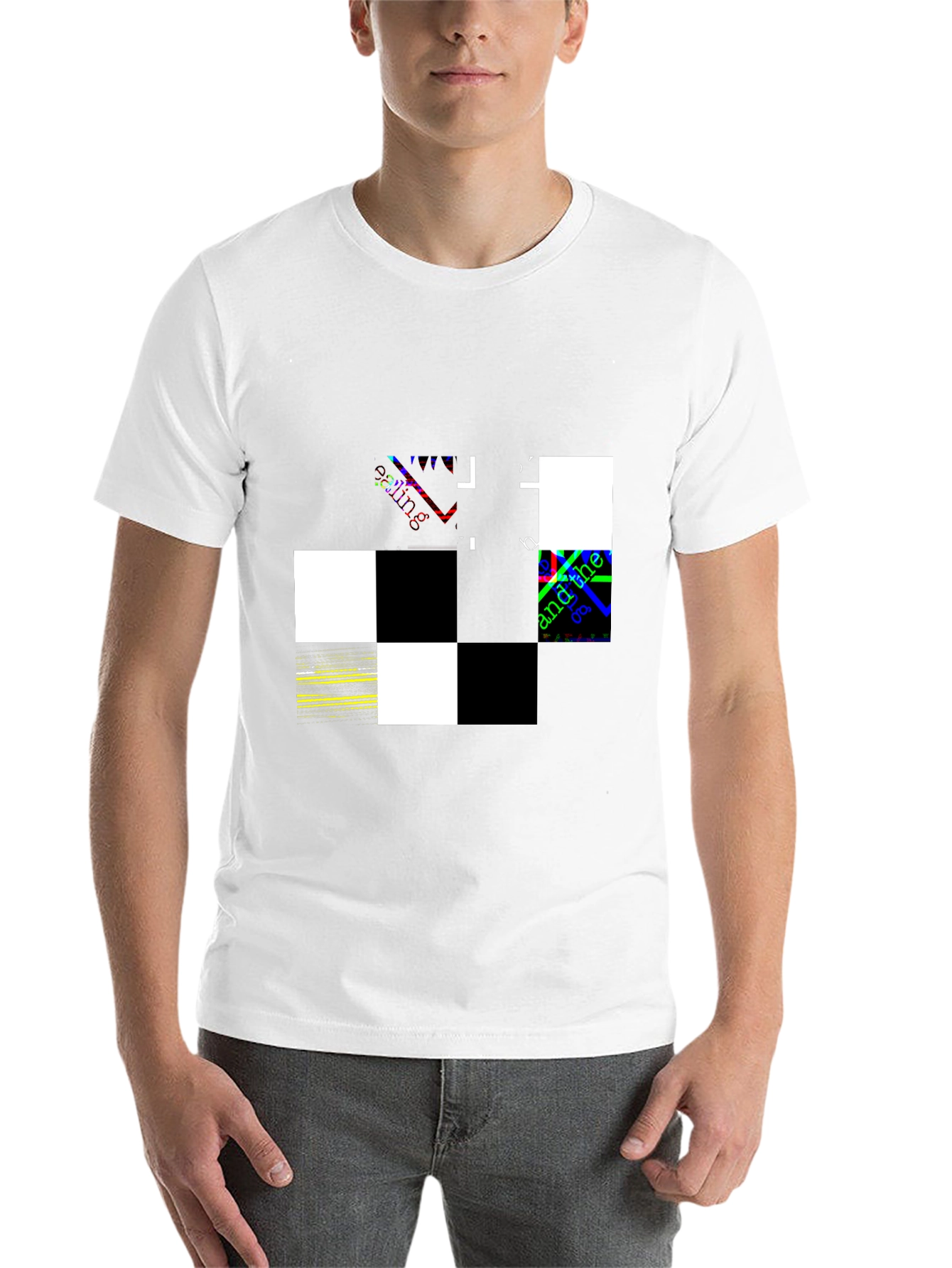 Black Abstract Checkerboard Graphic Black T-Shirt view 14