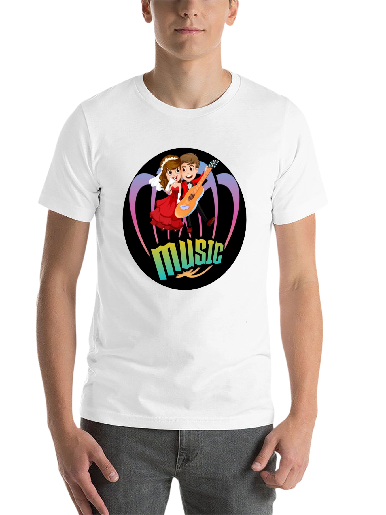 Black Cartoon Music Couple Black T-Shirt view 14