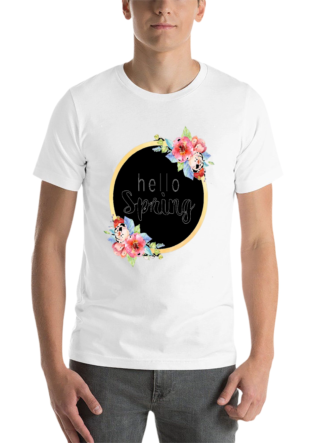 Black Hello Spring Floral Wreath T-Shirt view 14