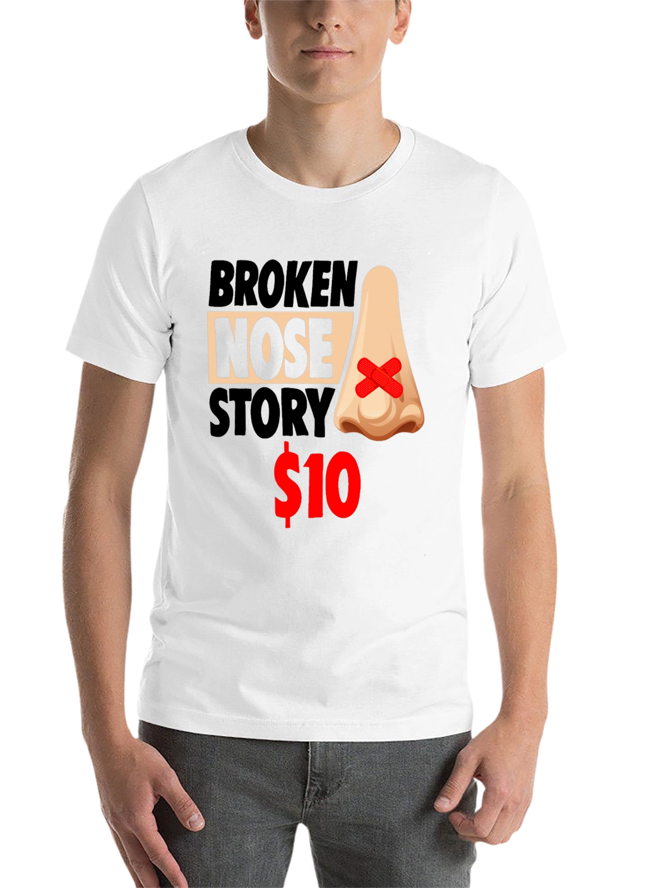Black Broken Nose Story Graphic Tee - Humorous T-Shirt view 14