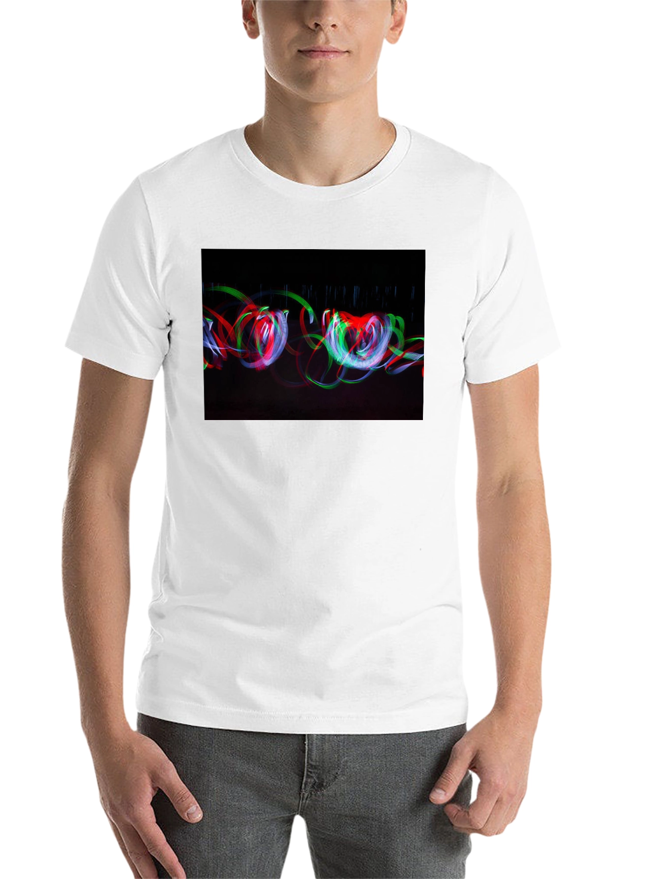 Black Abstract Light Painting Graphic Tee - Black Cotton Blend view 14