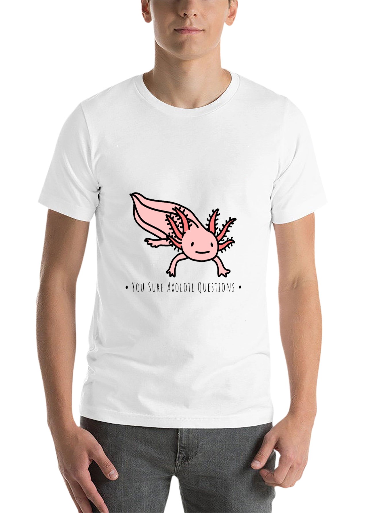 Black Axolotl Questions T-Shirt - Black Cotton Crew Neck view 14