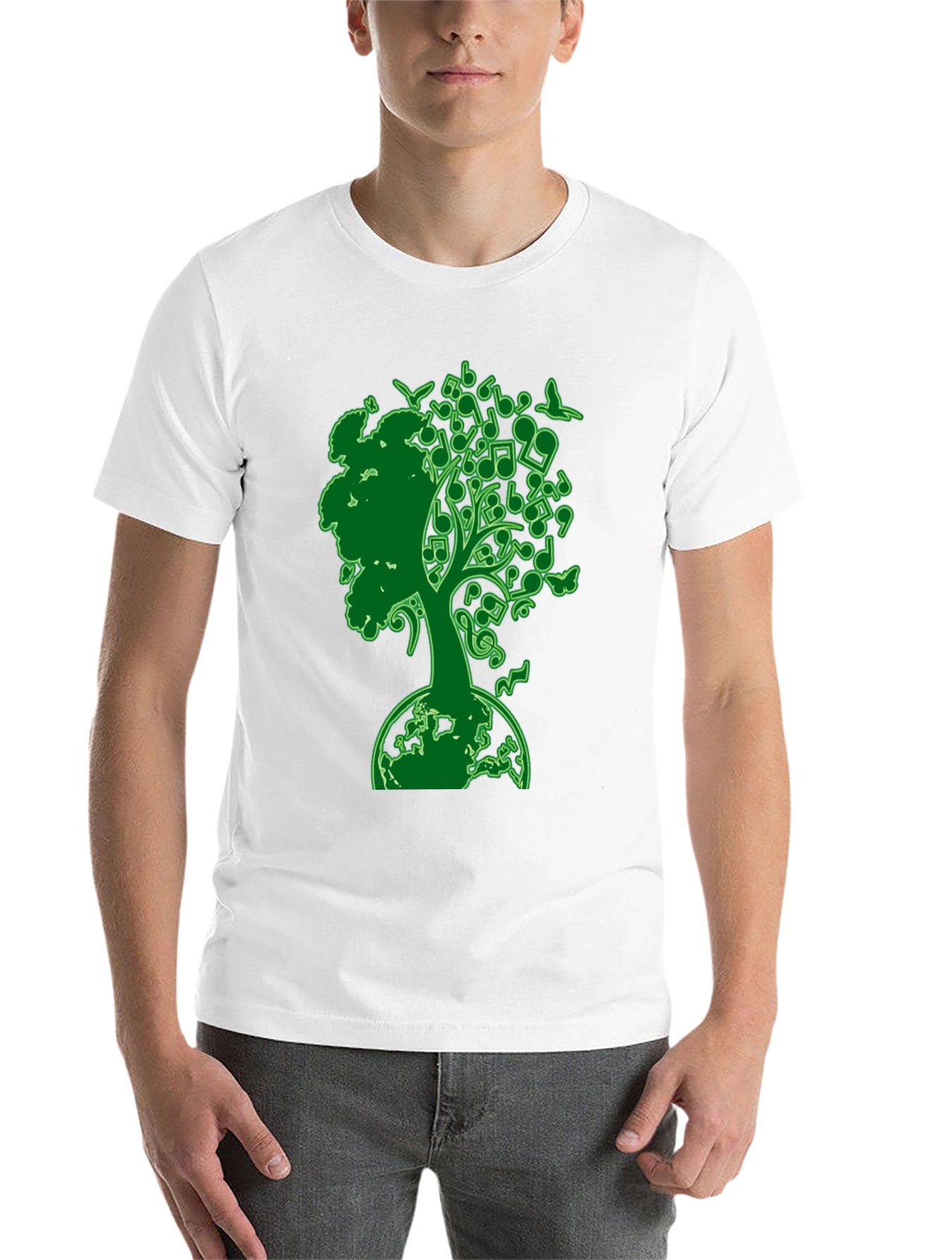 Black Musical Earth Tree Graphic T-Shirt - Nature & Music view 14