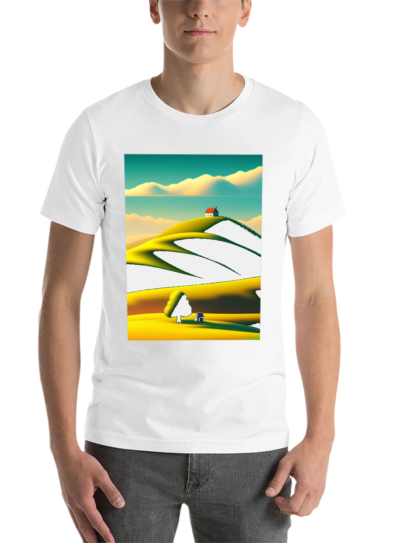 Black Vivid Landscape Graphic Tee - Soft Cotton Blend view 14