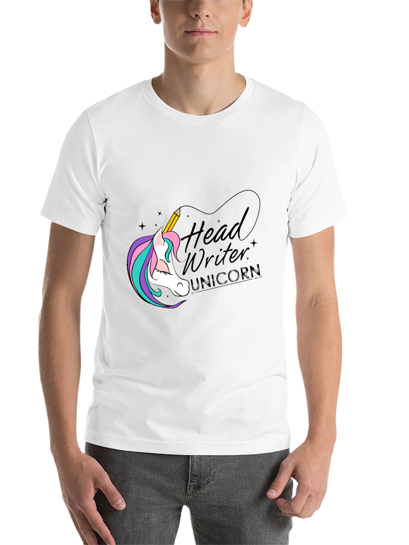 Black Head Writer Unicorn Graphic Tee - Black view 14