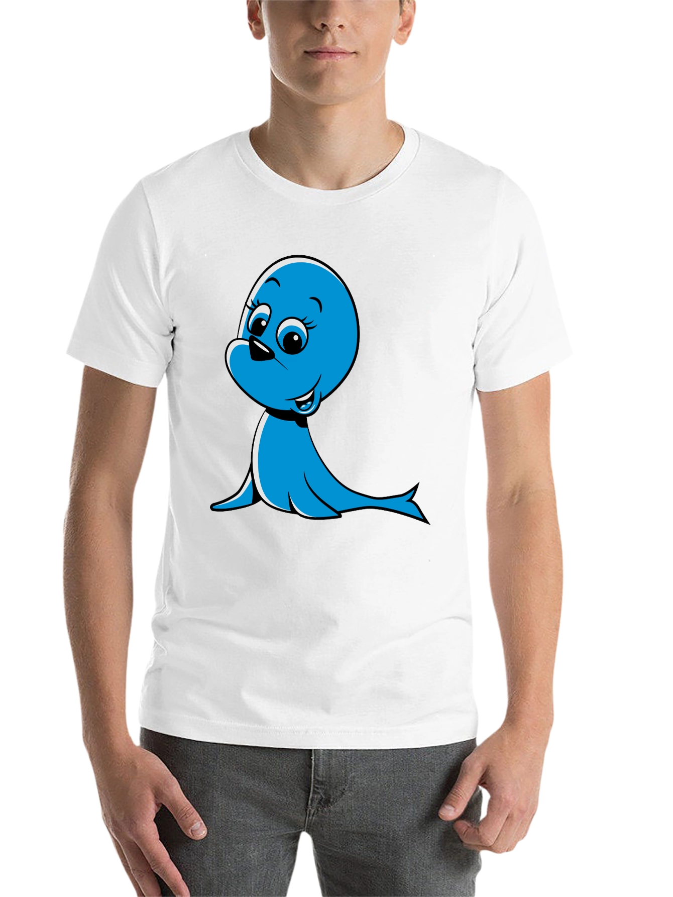 Black Blue Cartoon Seal Graphic T-Shirt view 14