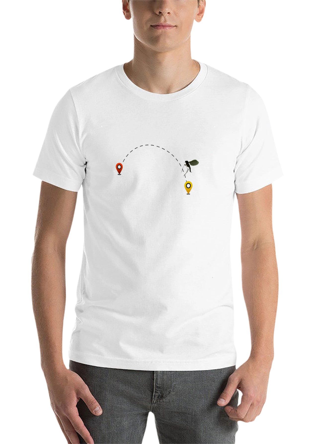 Black Men's Black Graphic Tee with Map Pin Design view 14