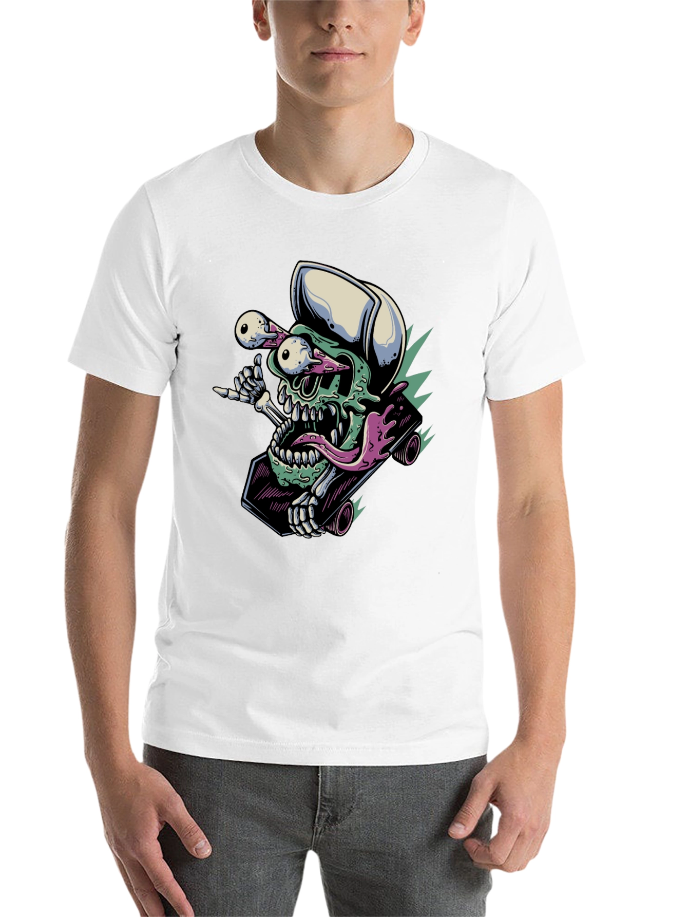 Black Skateboarding Skull T-Shirt - Unique Graphic Tee view 14