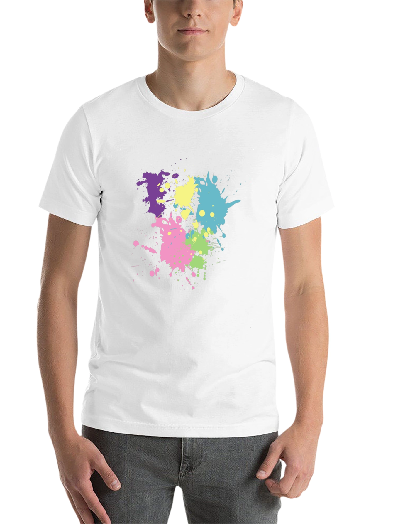 Black Men's Black T-Shirt with Colorful Paint Splatter Design view 14