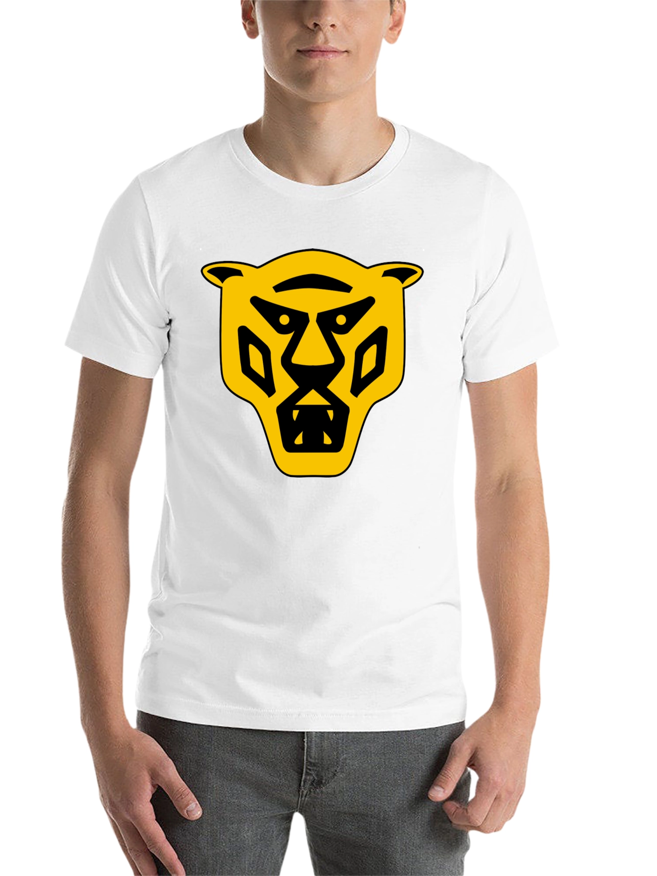 Black Bold Graphic T-Shirt: Yellow Panther Design view 14
