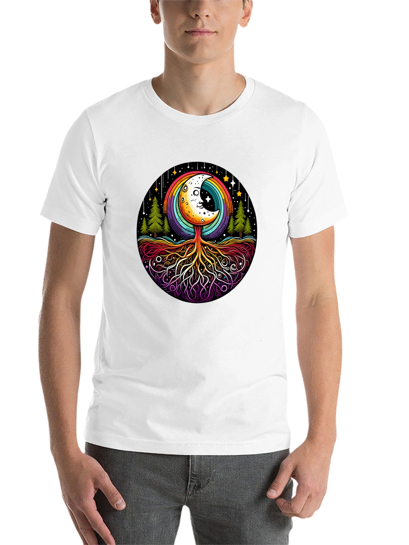 Black Rainbow Moon Tree Graphic Tee - Black Cotton Blend view 14
