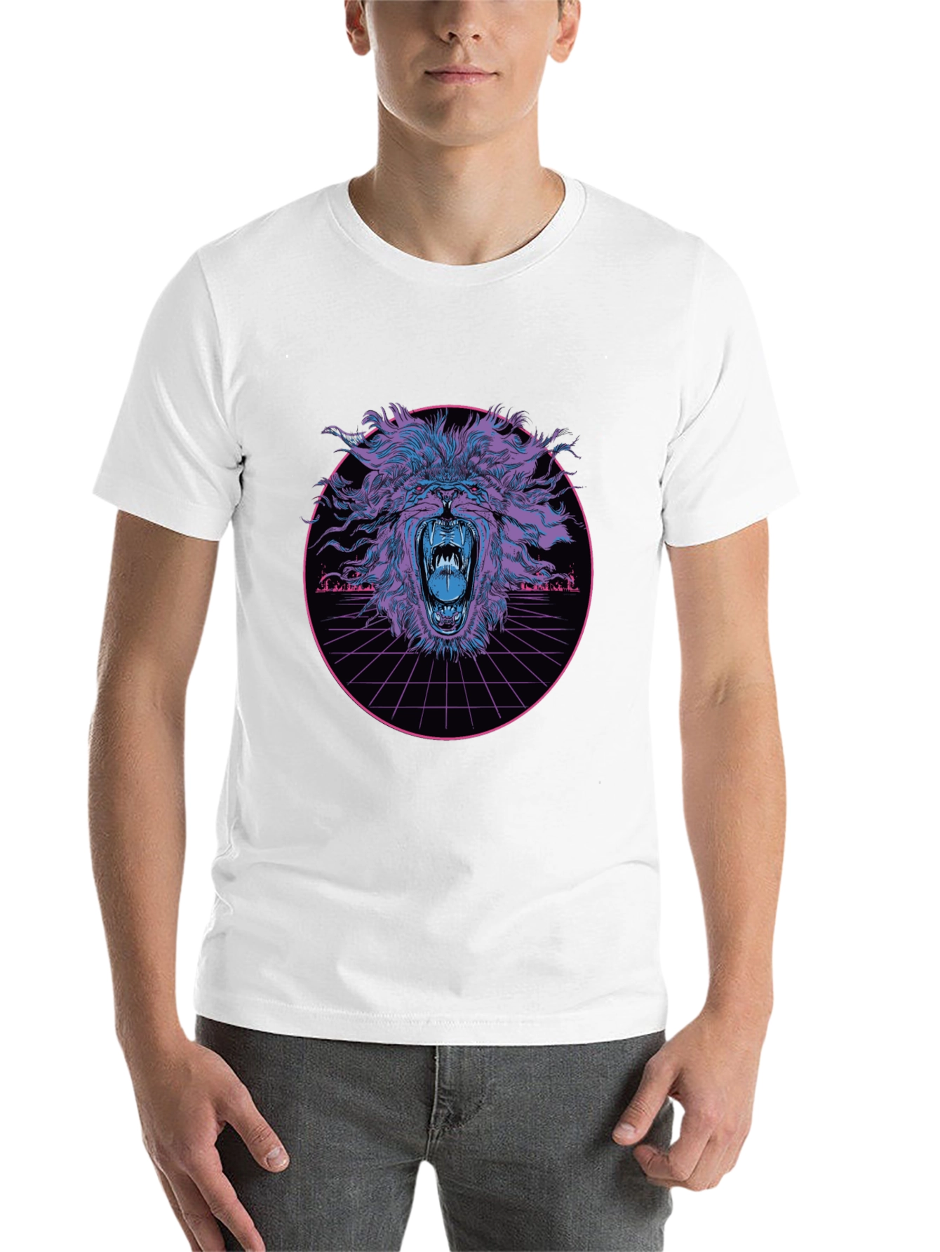 Black Roaring Lion Graphic Tee - Cyberpunk Style view 14