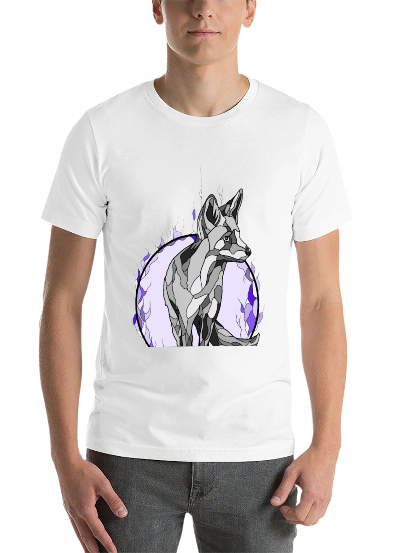 Black Abstract Wolf Graphic Tee - Black Cotton Blend view 14
