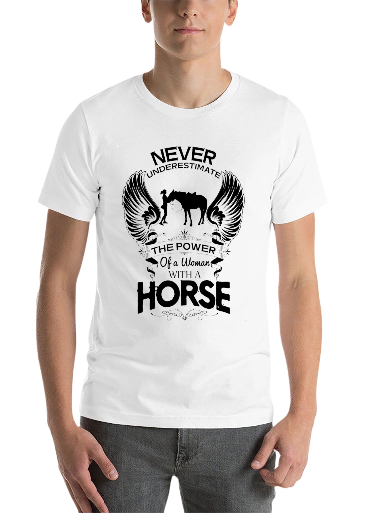 Black Woman & Horse Graphic Print Black T-Shirt view 14