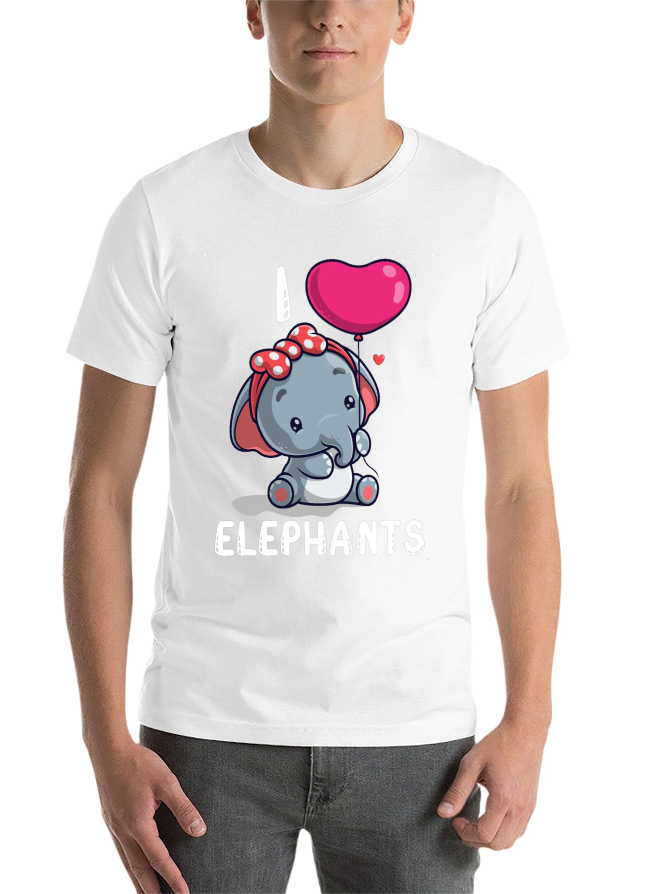 Black I Love Elephants Cartoon T-Shirt view 14